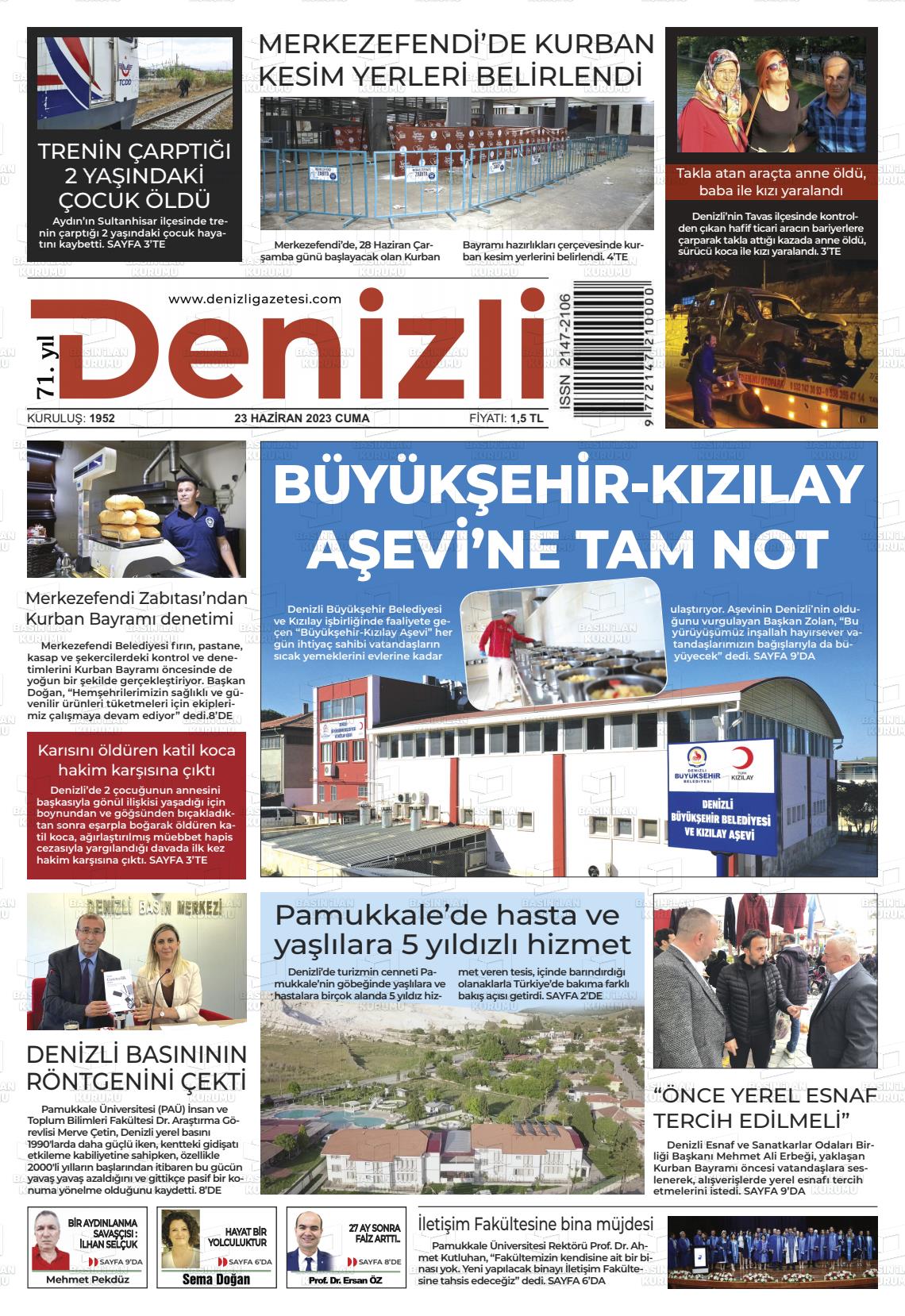 23 Haziran 2023 Denizli Gazete Manşeti