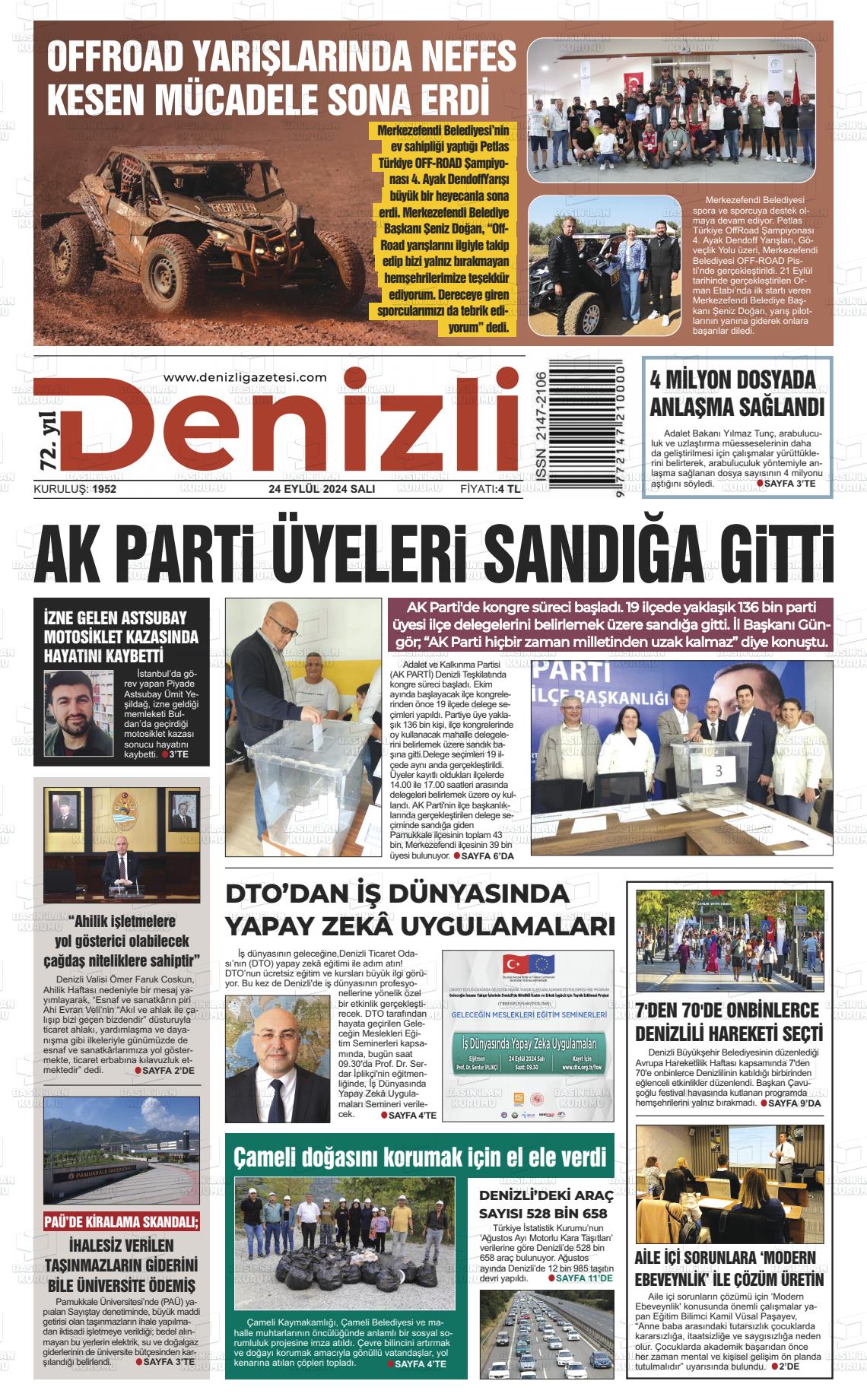 24 Eylül 2024 Denizli Gazete Manşeti