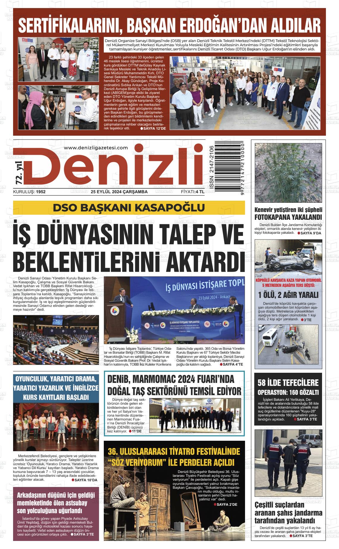 25 Eylül 2024 Denizli Gazete Manşeti