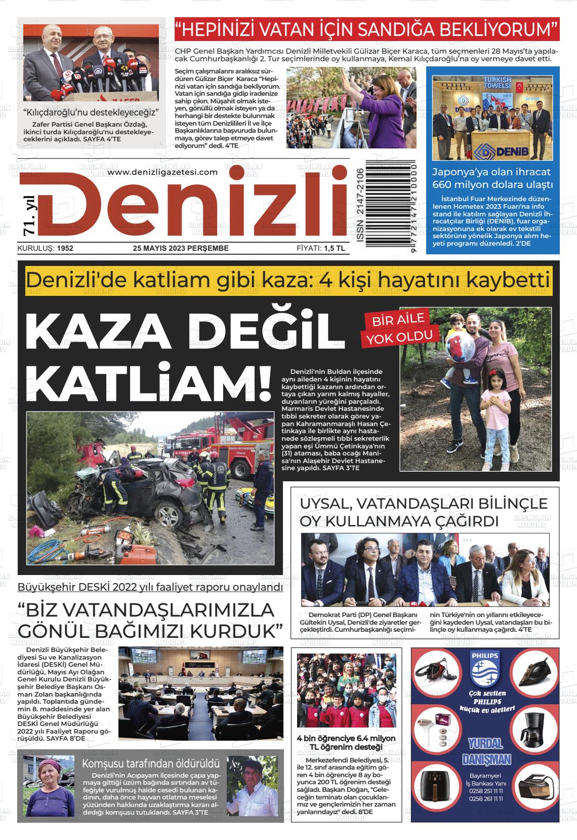 25 Mayıs 2023 Denizli Gazete Manşeti