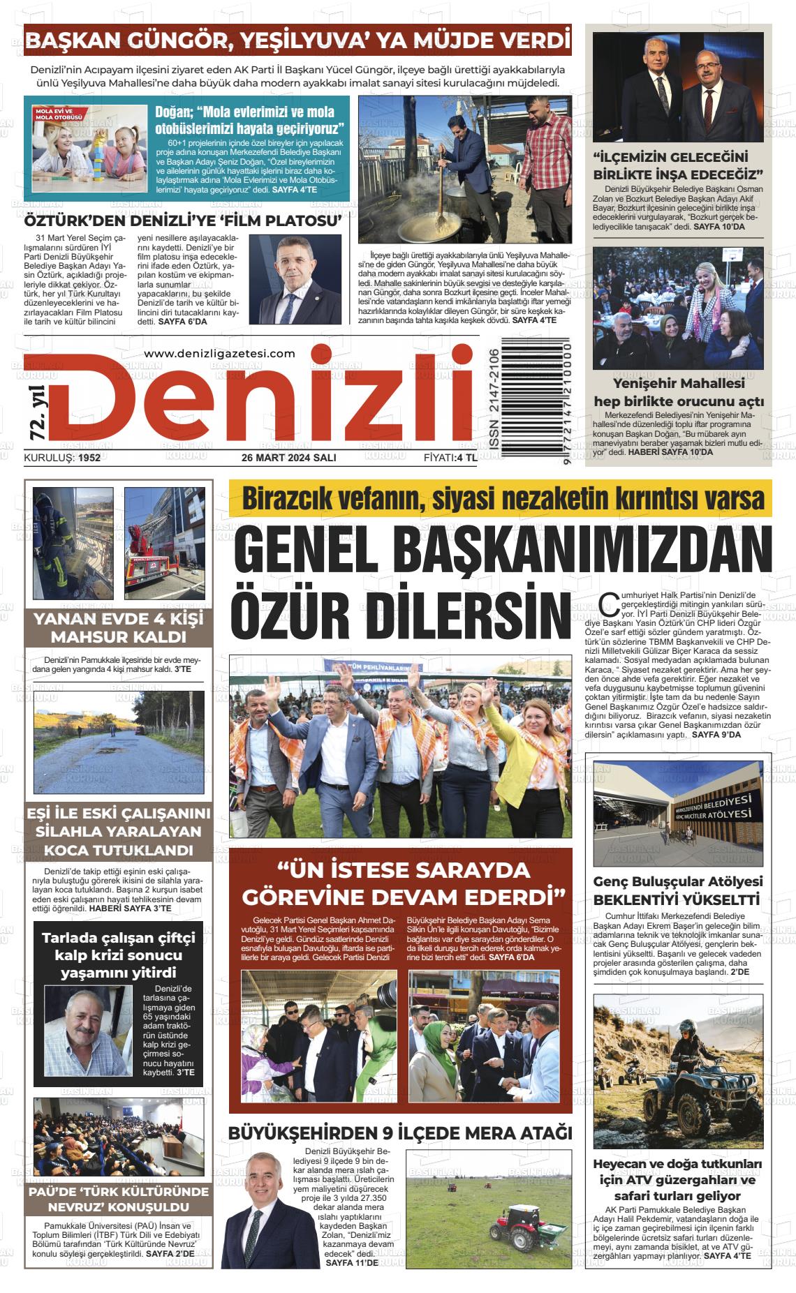 26 Mart 2024 Denizli Gazete Manşeti