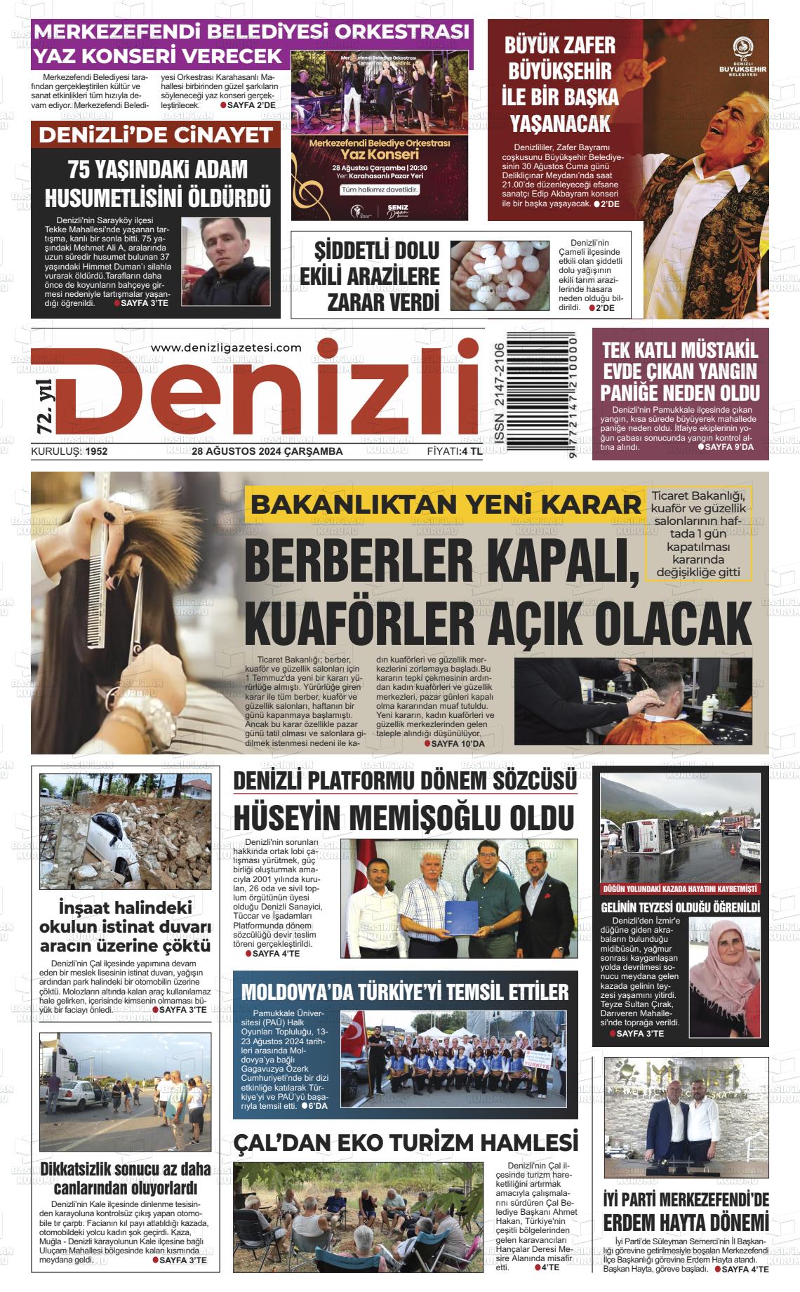 28 Ağustos 2024 Denizli Gazete Manşeti