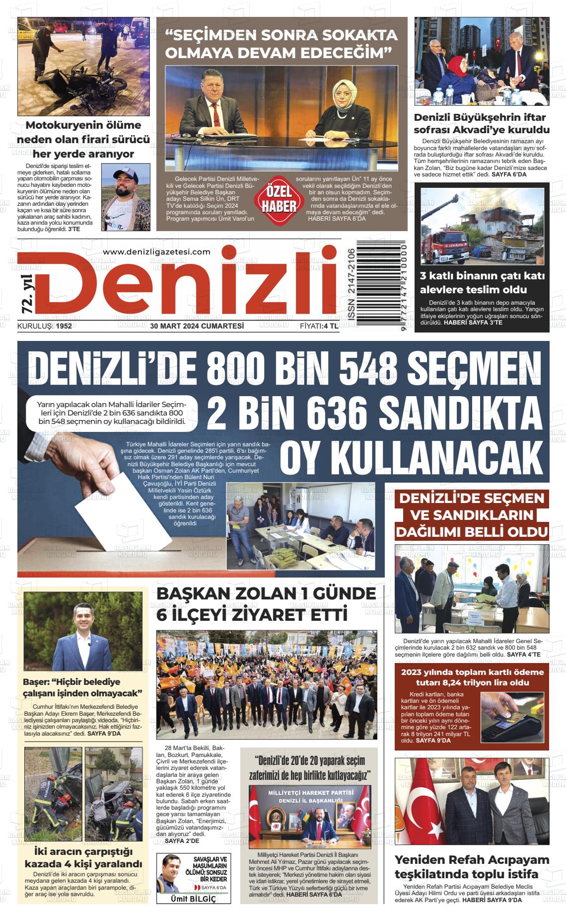 30 Mart 2024 Denizli Gazete Manşeti