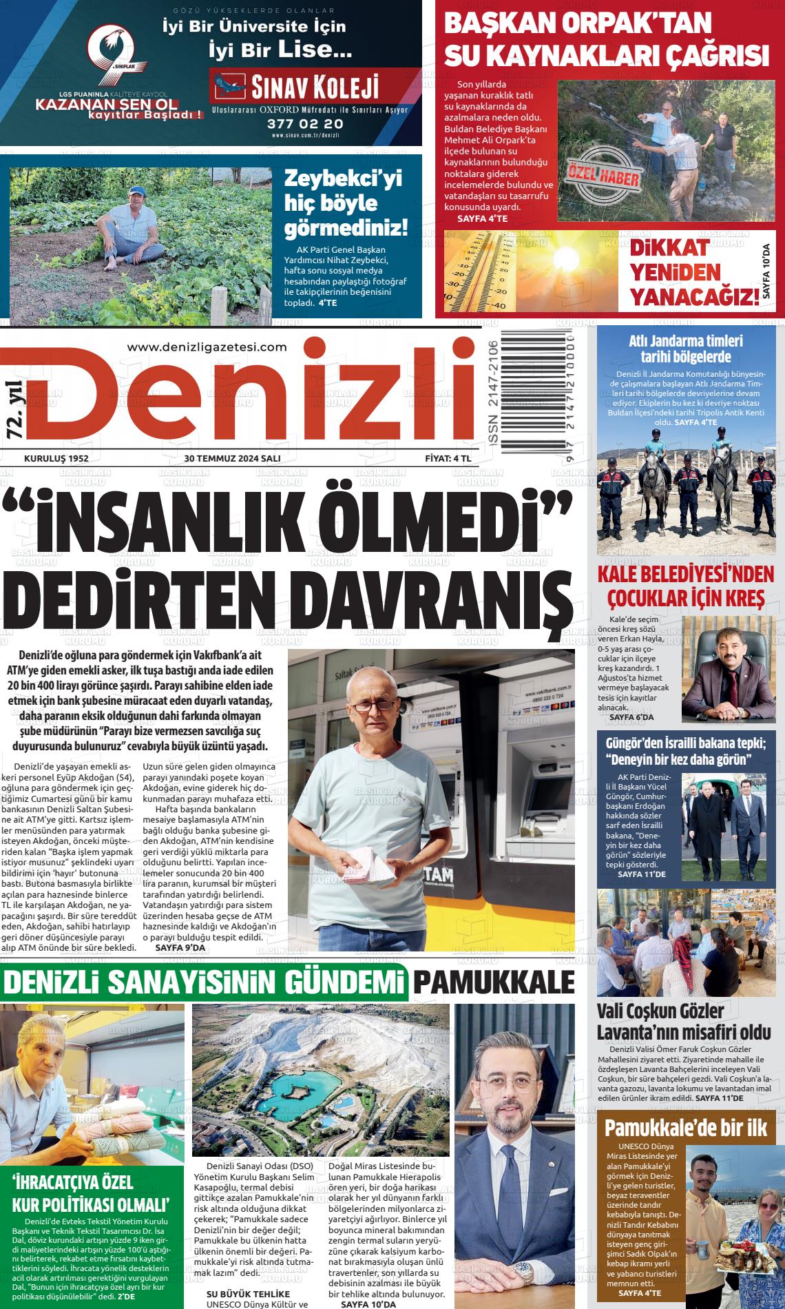 30 Temmuz 2024 Denizli Gazete Manşeti