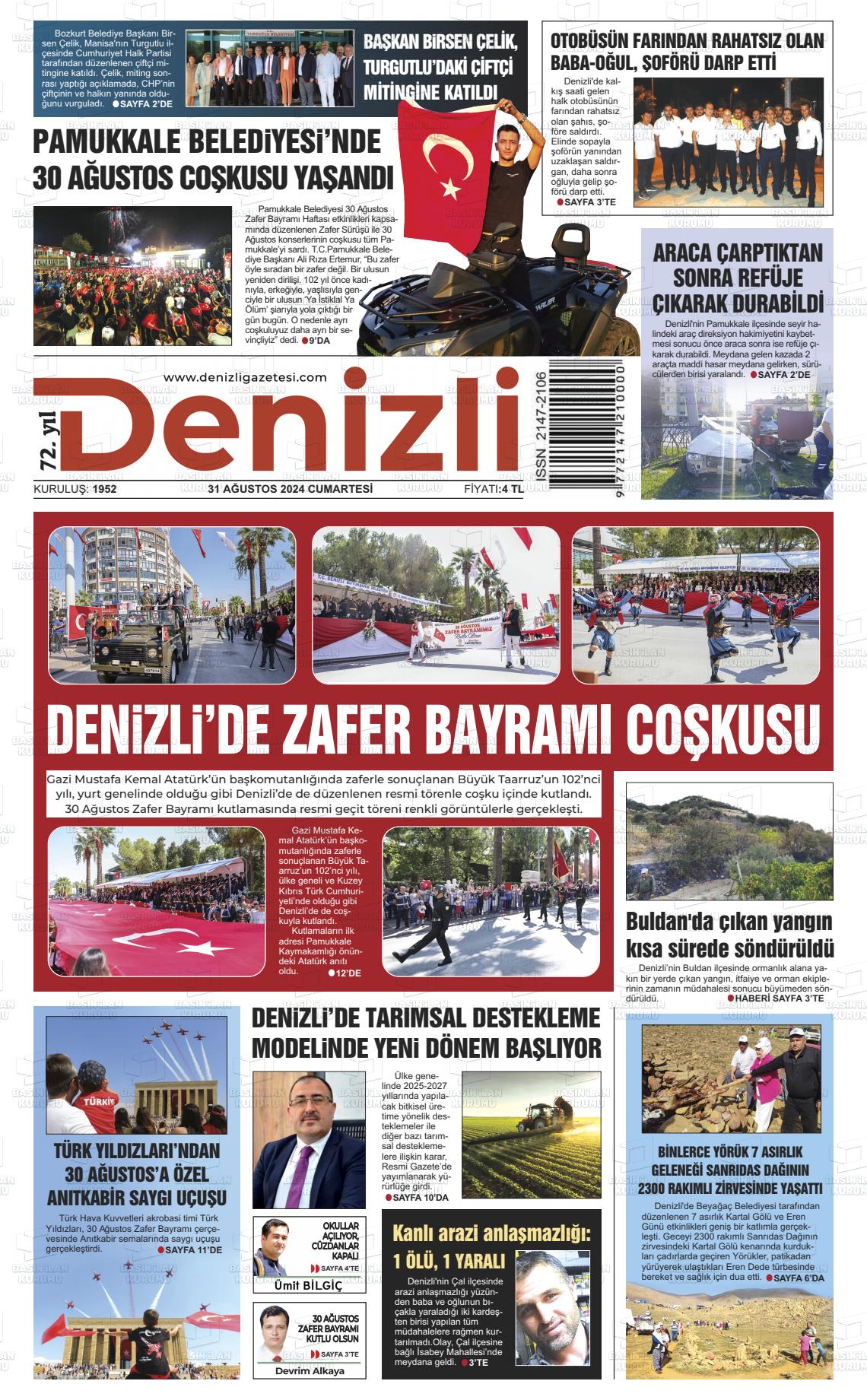 31 Ağustos 2024 Denizli Gazete Manşeti