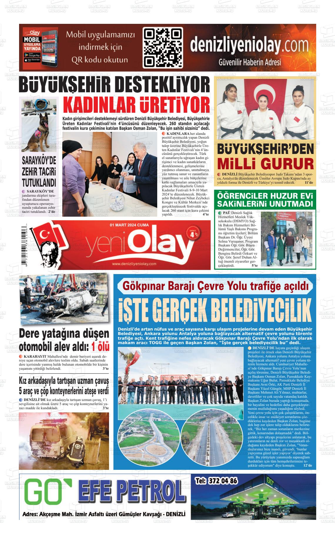 01 Mart 2024 Denizli Yeni Olay Gazete Manşeti