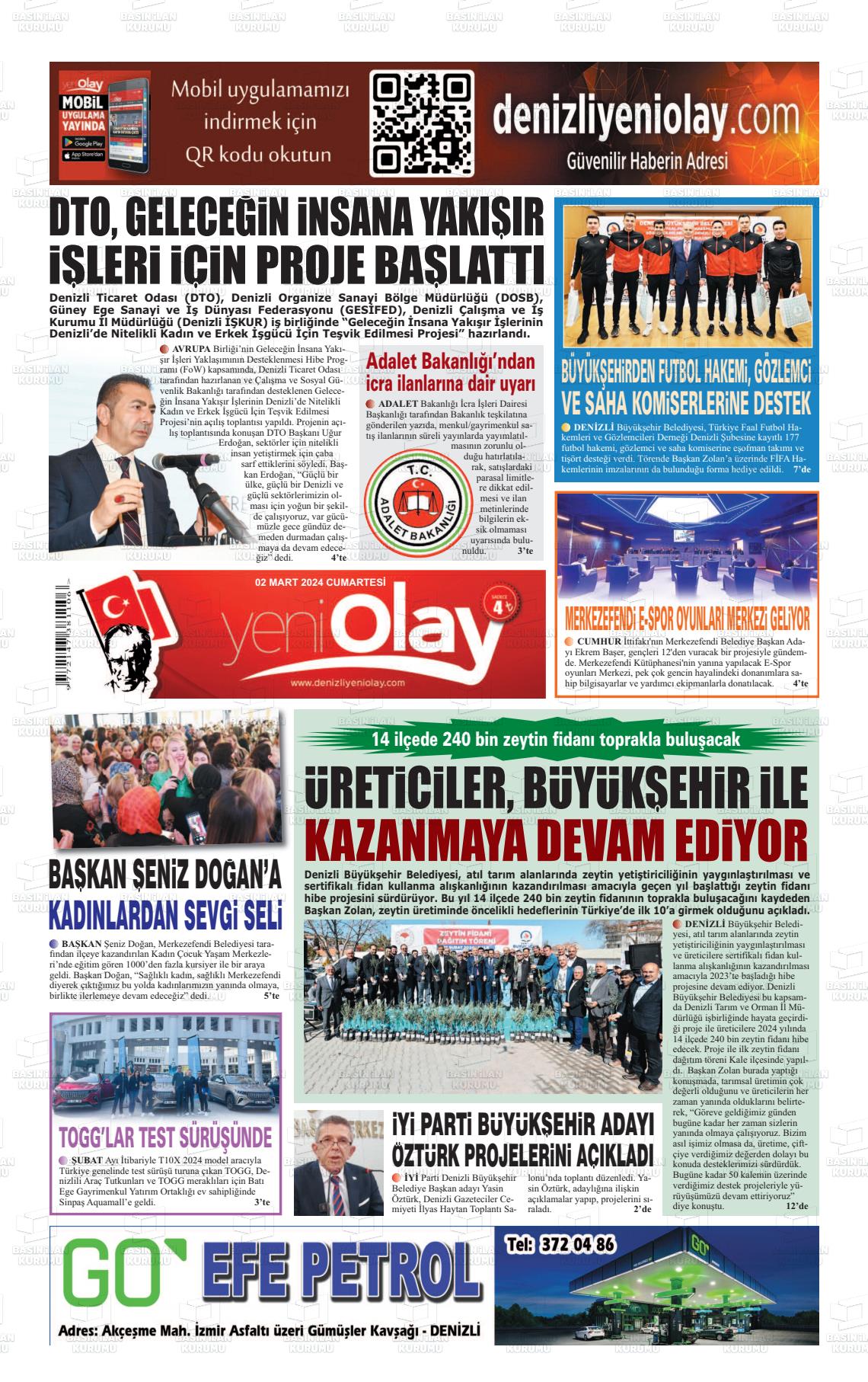 02 Mart 2024 Denizli Yeni Olay Gazete Manşeti