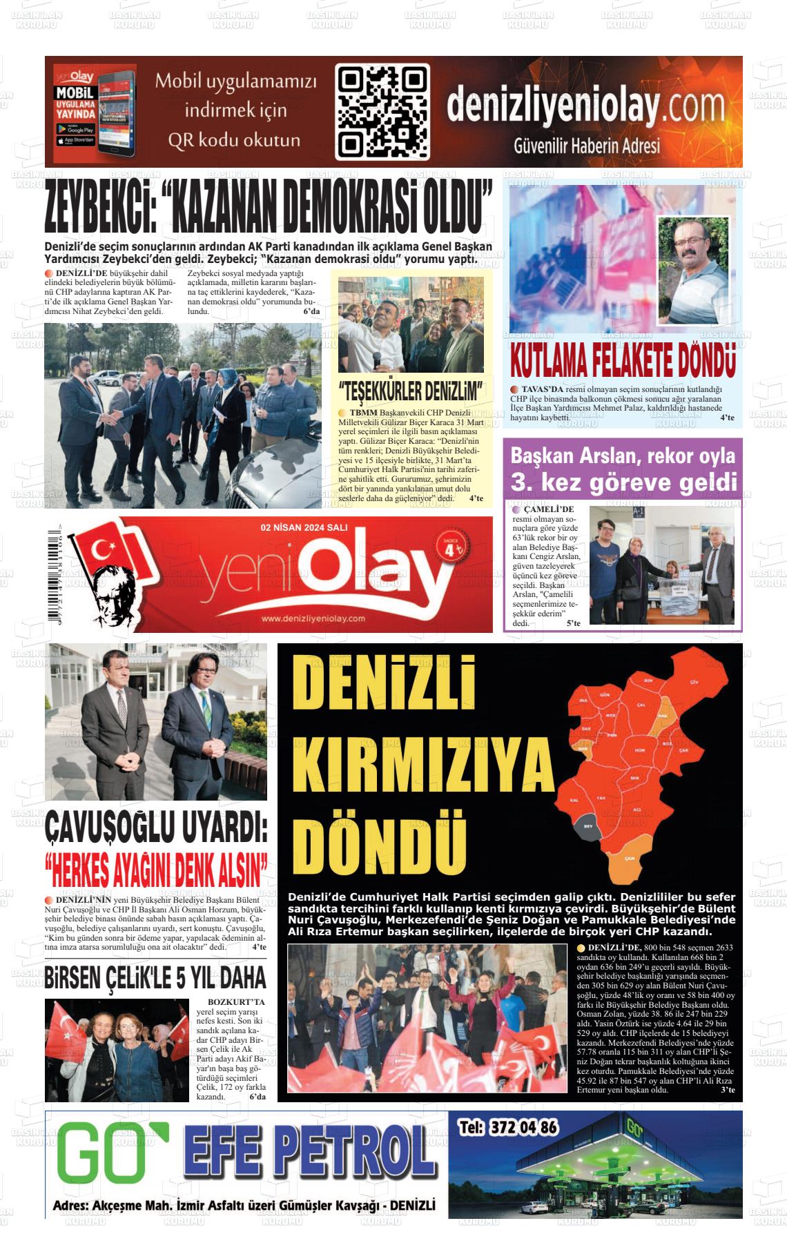 02 Nisan 2024 Denizli Yeni Olay Gazete Manşeti