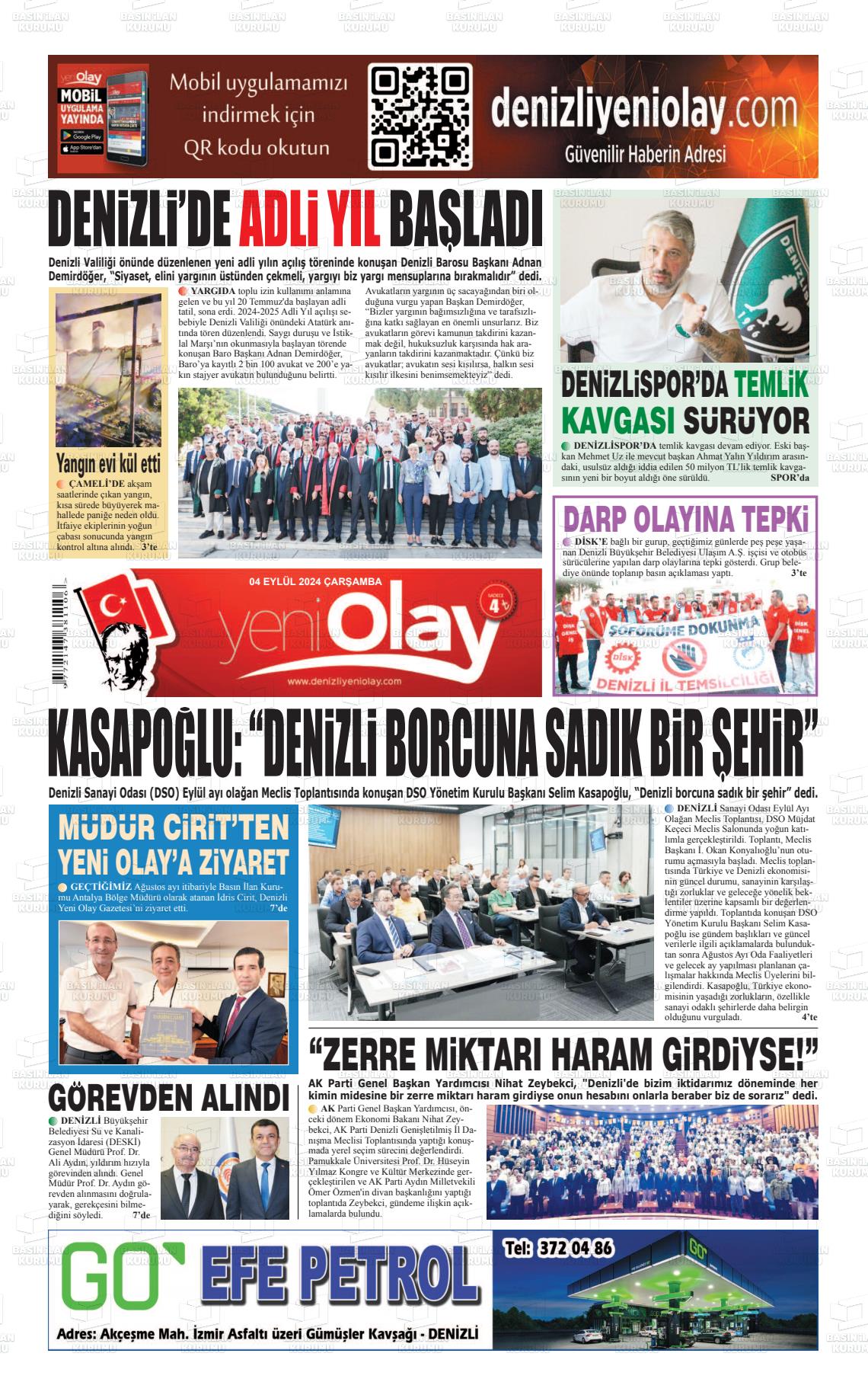 04 Eylül 2024 Denizli Yeni Olay Gazete Manşeti