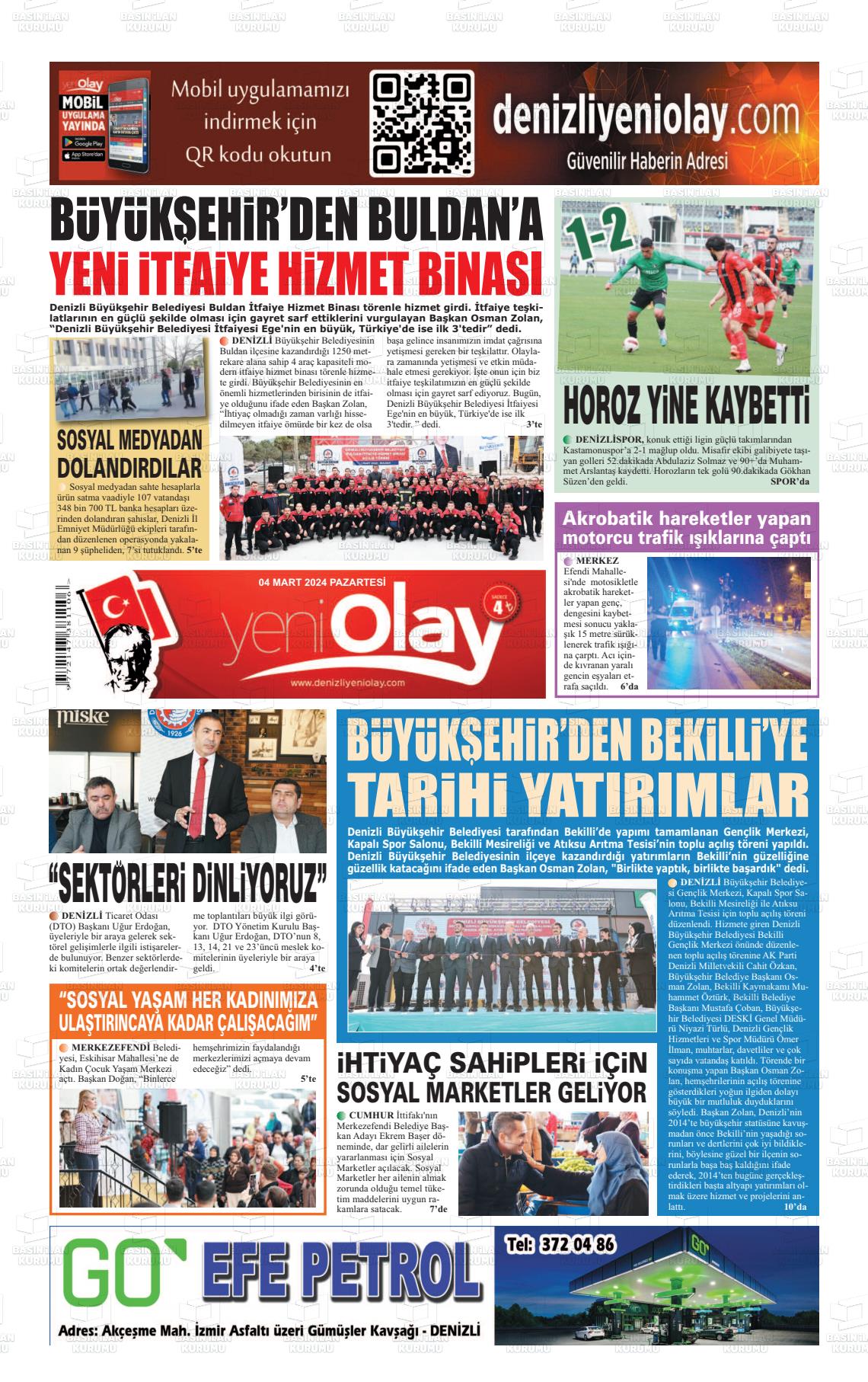 04 Mart 2024 Denizli Yeni Olay Gazete Manşeti