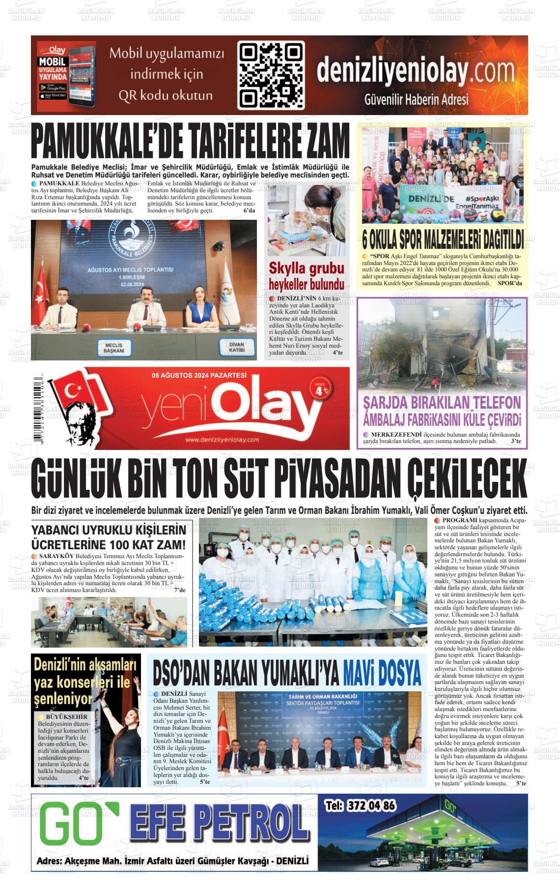 05 Ağustos 2024 Denizli Yeni Olay Gazete Manşeti