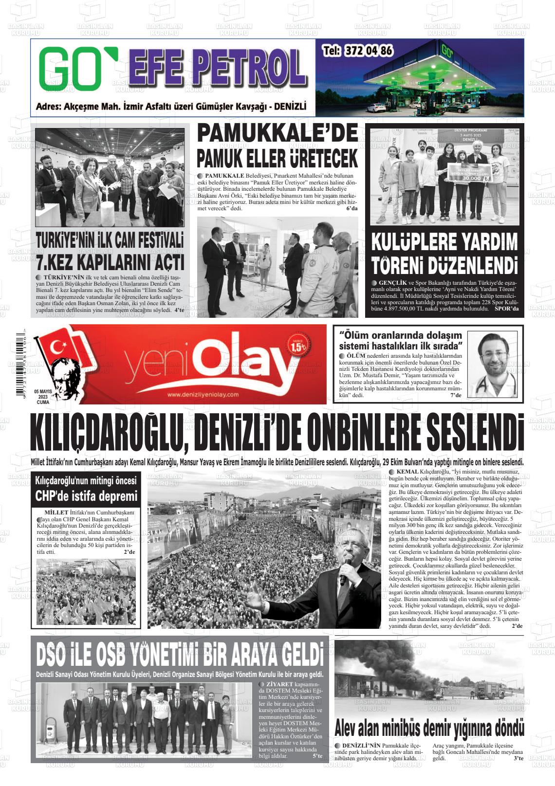 05 Mayıs 2023 Denizli Yeni Olay Gazete Manşeti