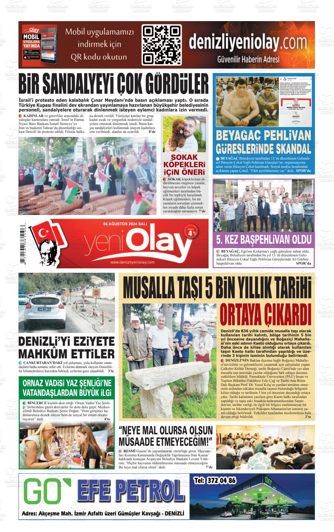 06 Ağustos 2024 Denizli Yeni Olay Gazete Manşeti