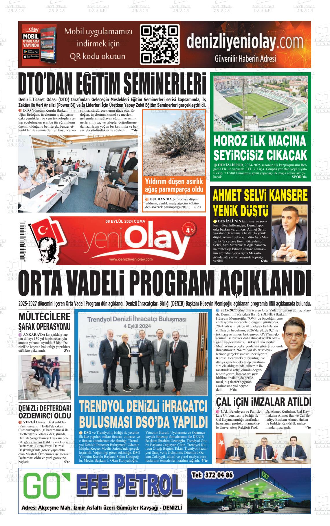 06 Eylül 2024 Denizli Yeni Olay Gazete Manşeti