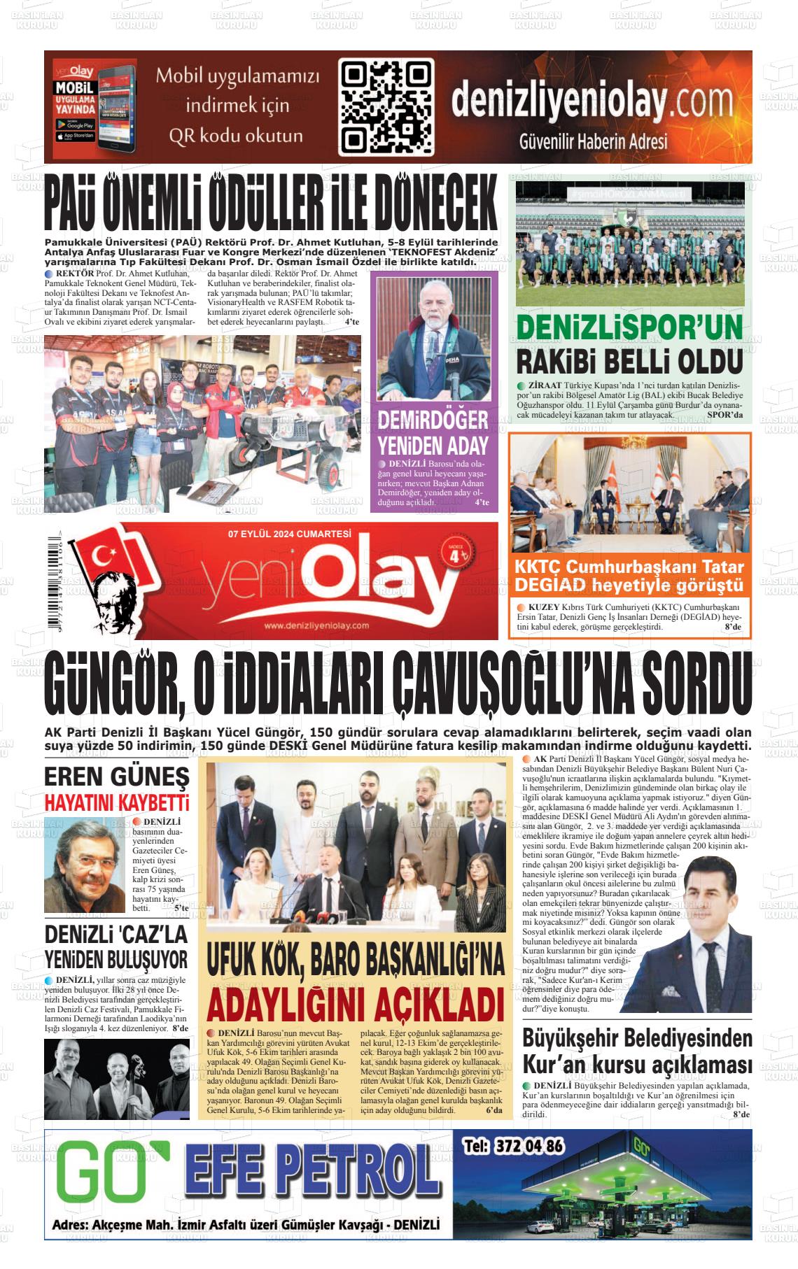 07 Eylül 2024 Denizli Yeni Olay Gazete Manşeti