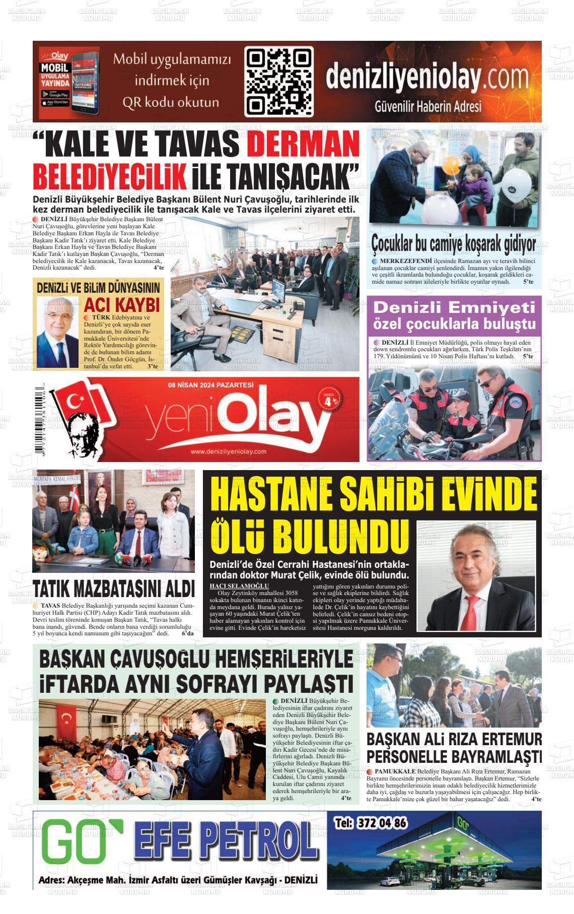 08 Nisan 2024 Denizli Yeni Olay Gazete Manşeti