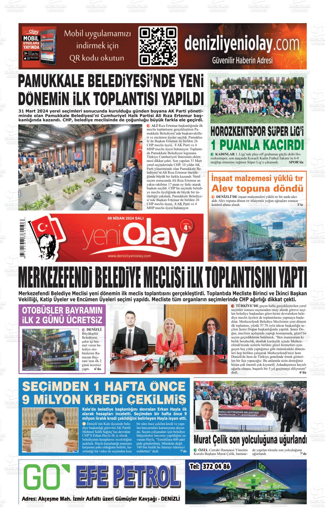 09 Nisan 2024 Denizli Yeni Olay Gazete Manşeti