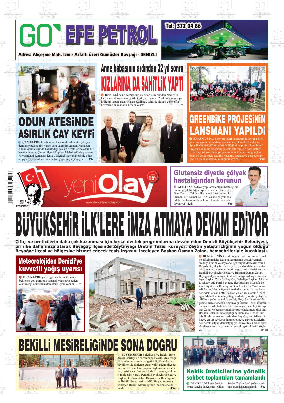 11 Mayıs 2023 Denizli Yeni Olay Gazete Manşeti