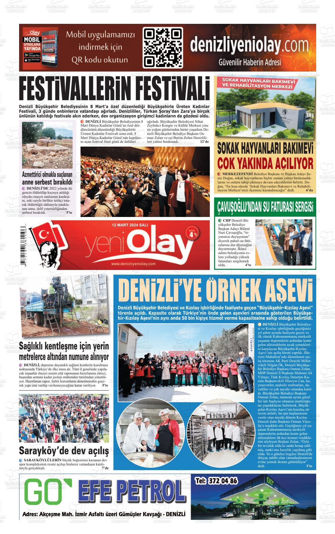 12 Mart 2024 Denizli Yeni Olay Gazete Manşeti