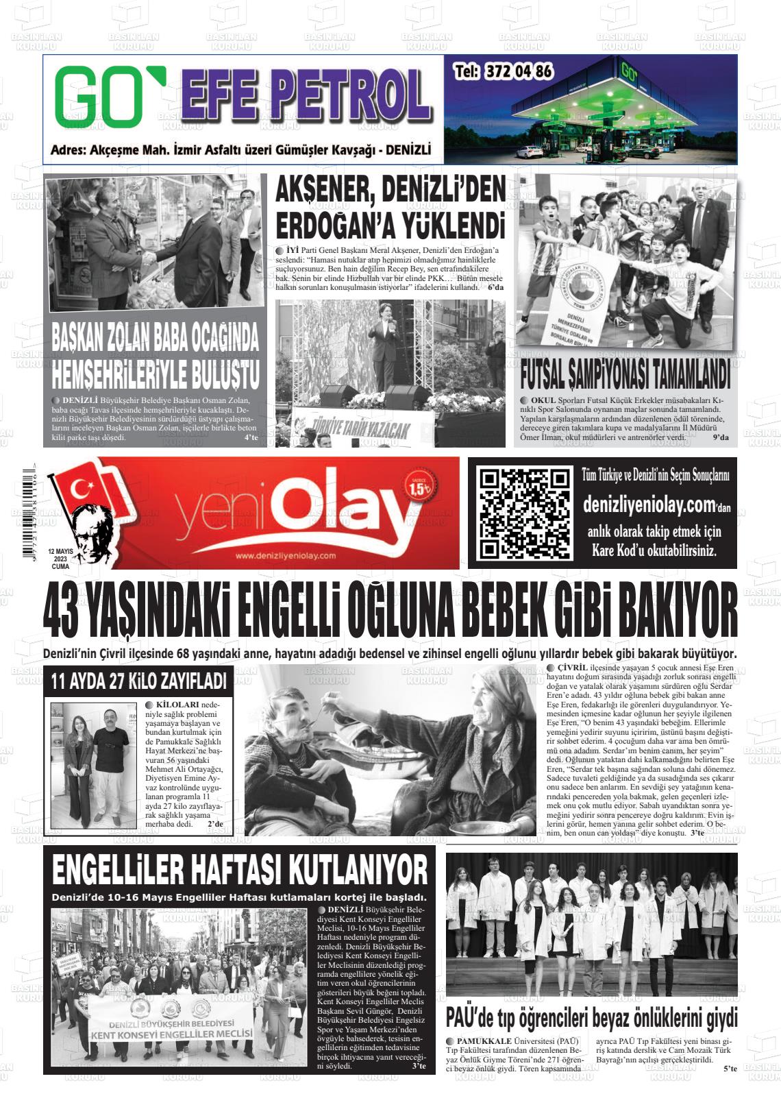 12 Mayıs 2023 Denizli Yeni Olay Gazete Manşeti