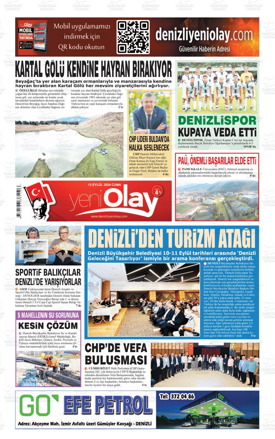 13 Eylül 2024 Denizli Yeni Olay Gazete Manşeti