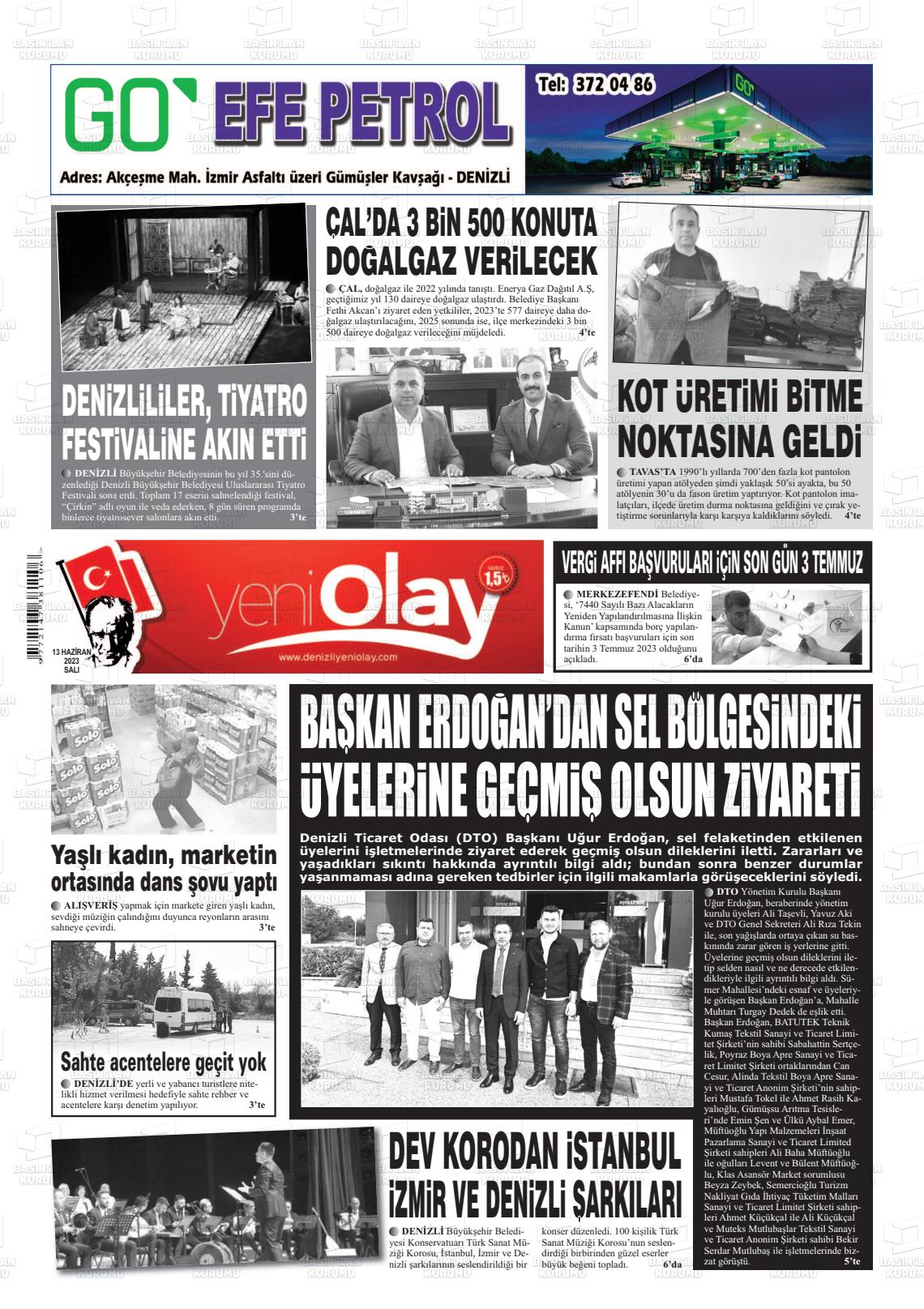 13 Haziran 2023 Denizli Yeni Olay Gazete Manşeti