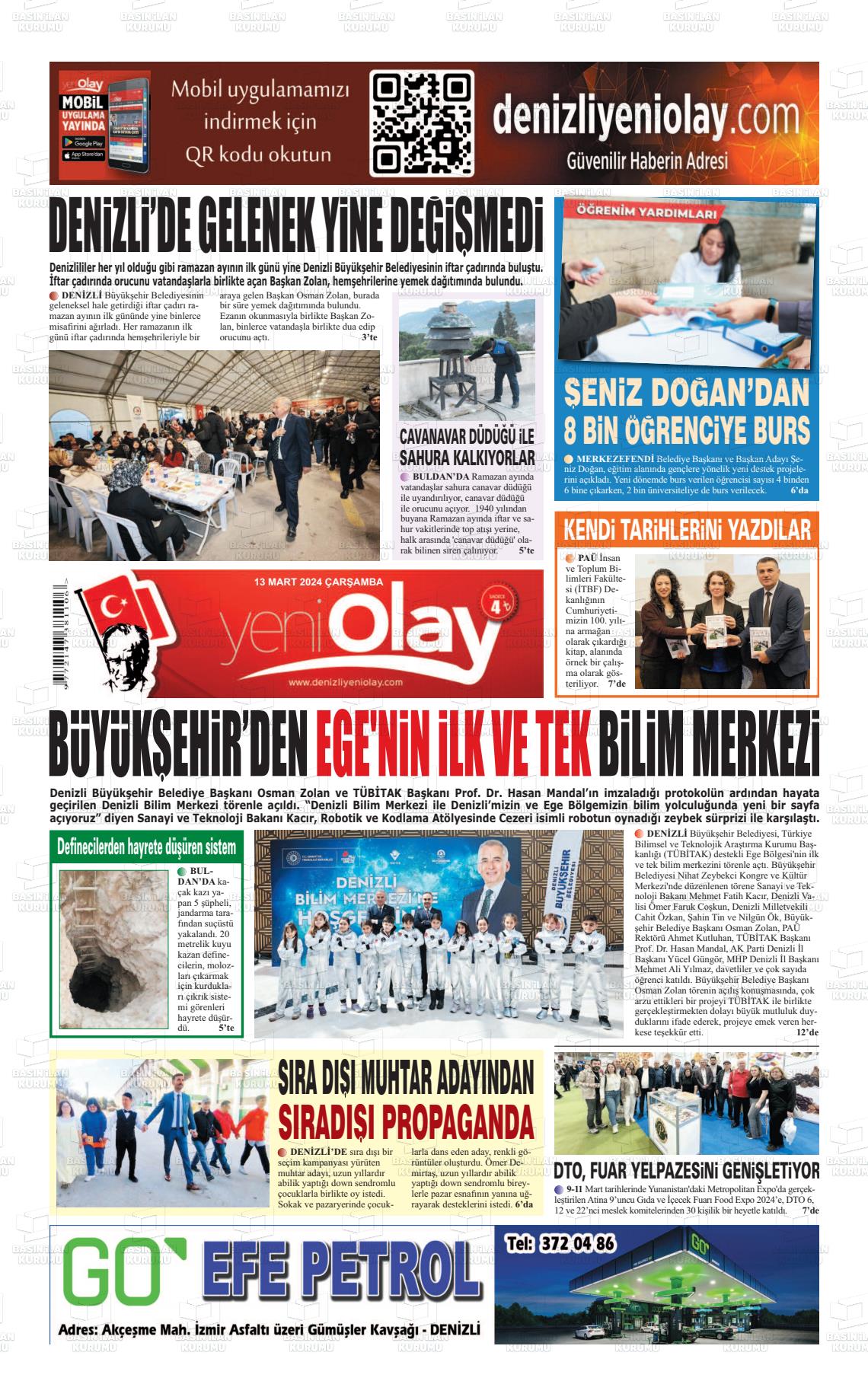 13 Mart 2024 Denizli Yeni Olay Gazete Manşeti