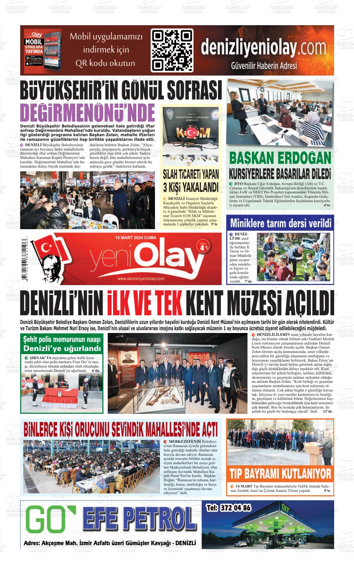 15 Mart 2024 Denizli Yeni Olay Gazete Manşeti