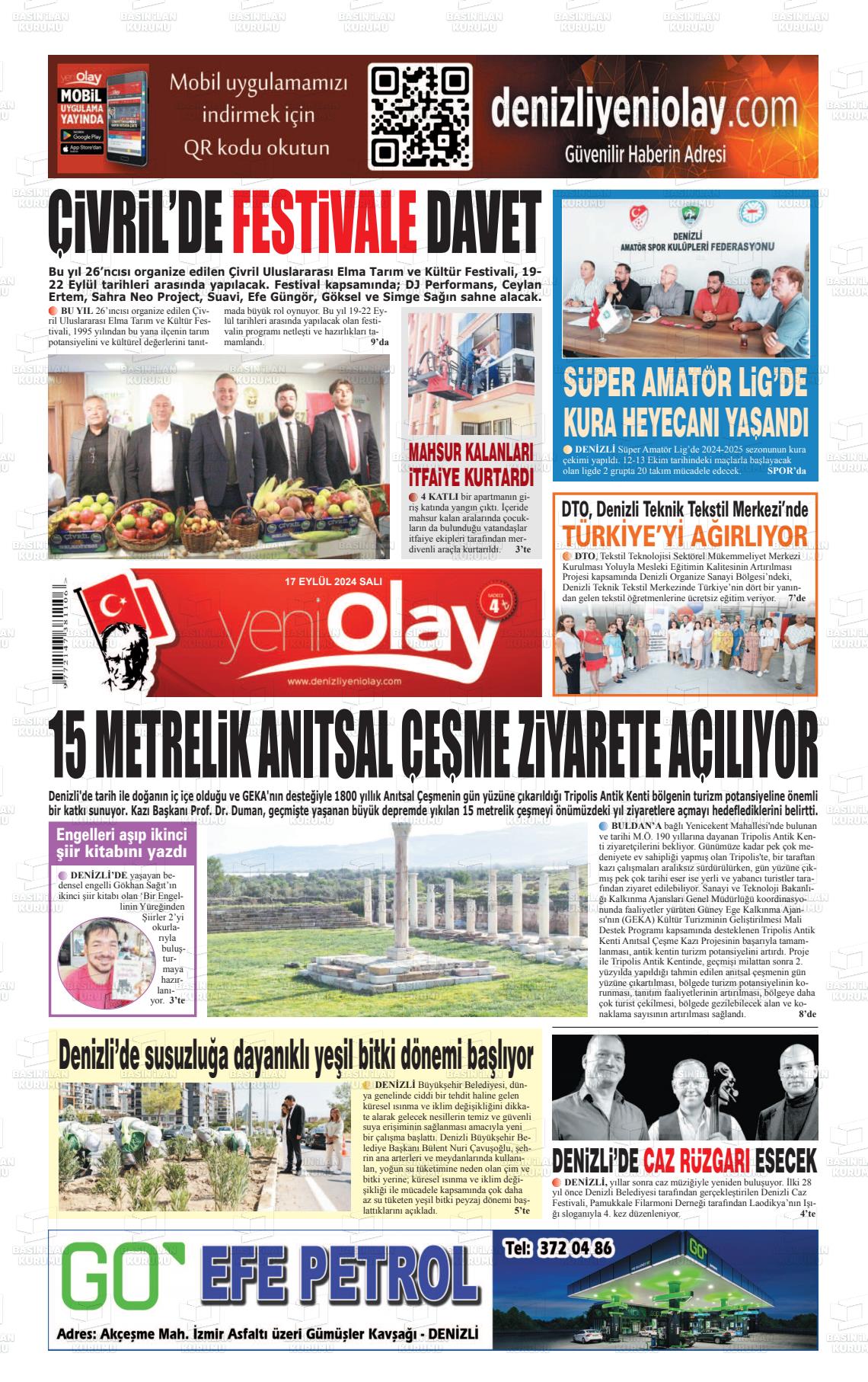 17 Eylül 2024 Denizli Yeni Olay Gazete Manşeti