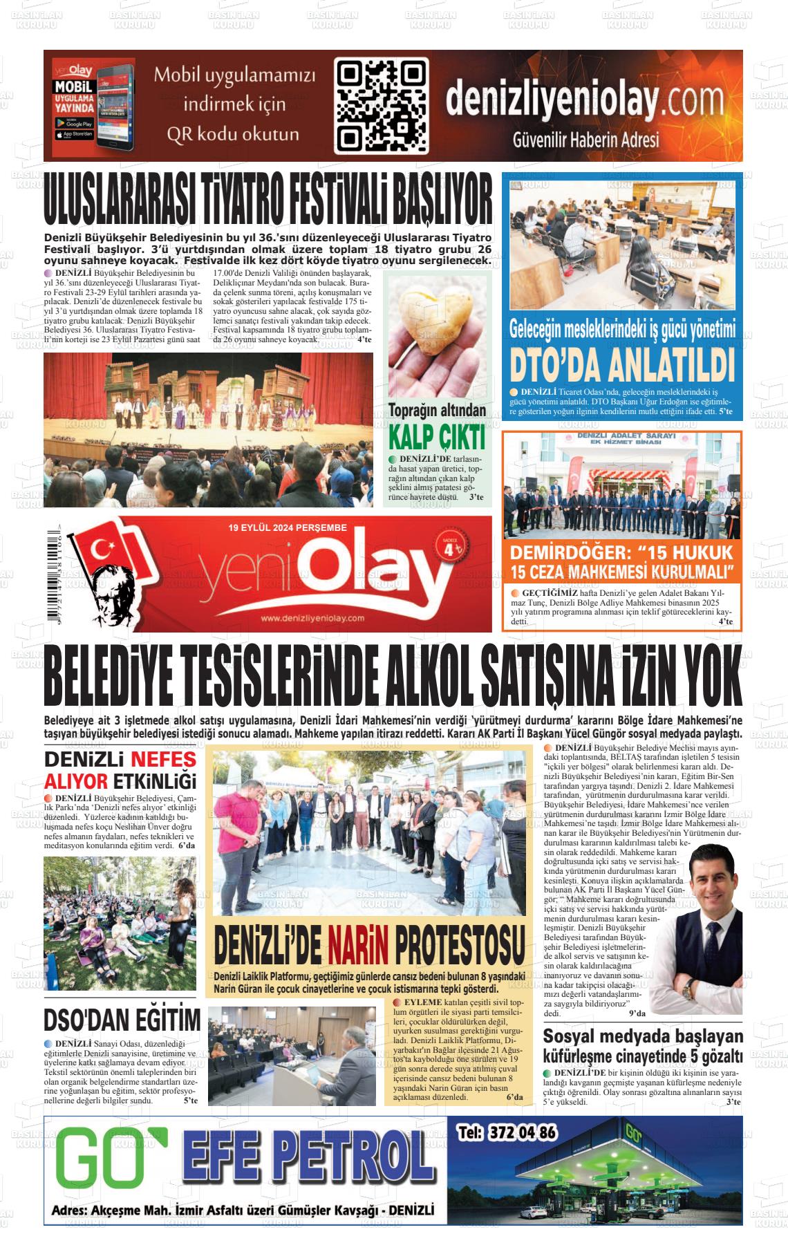 19 Eylül 2024 Denizli Yeni Olay Gazete Manşeti