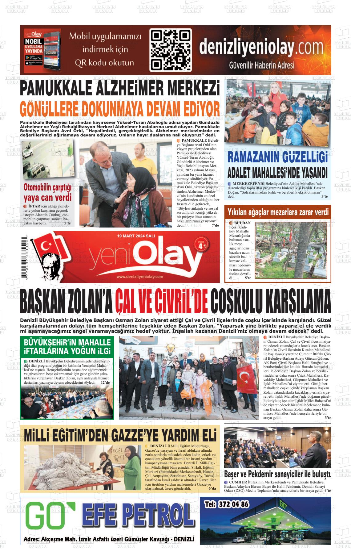 19 Mart 2024 Denizli Yeni Olay Gazete Manşeti