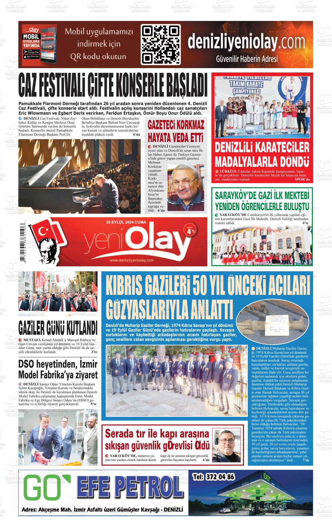 20 Eylül 2024 Denizli Yeni Olay Gazete Manşeti