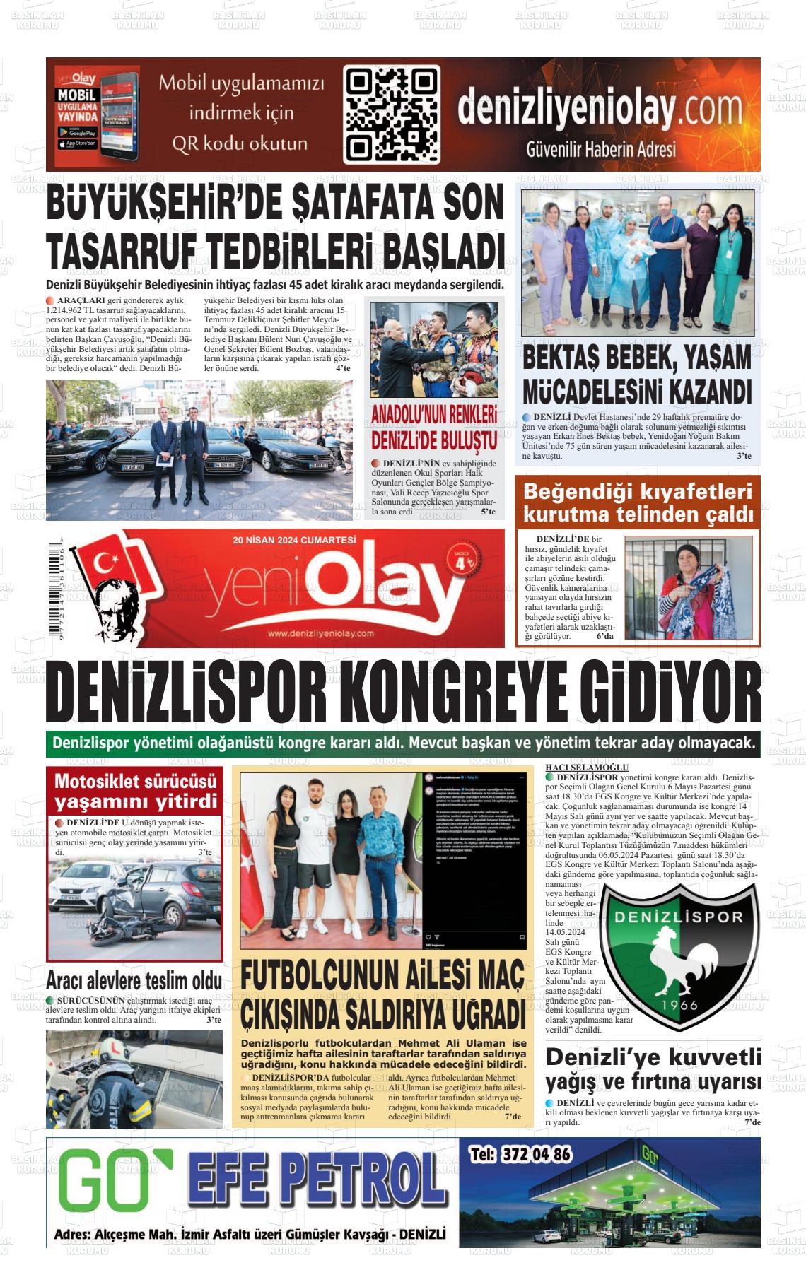 20 Nisan 2024 Denizli Yeni Olay Gazete Manşeti