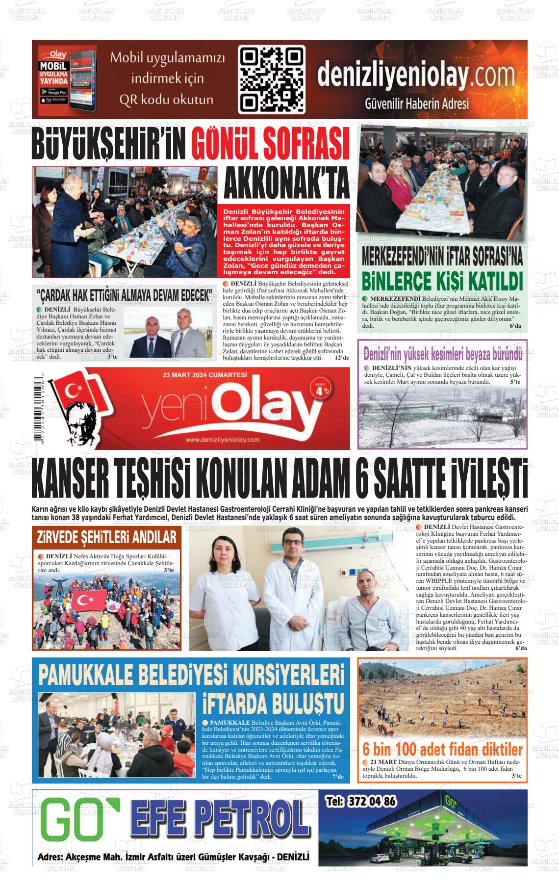 23 Mart 2024 Denizli Yeni Olay Gazete Manşeti