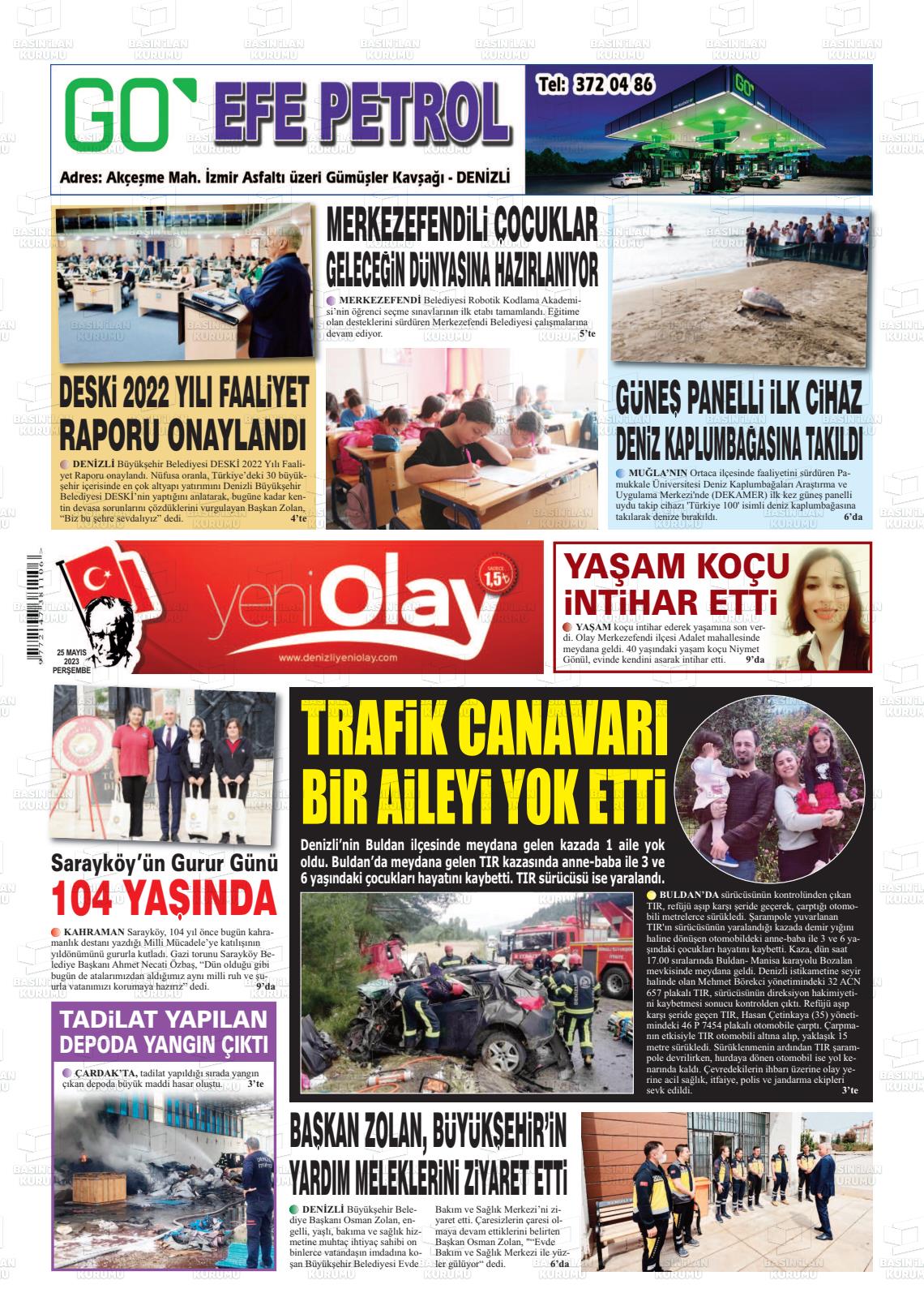 25 Mayıs 2023 Denizli Yeni Olay Gazete Manşeti