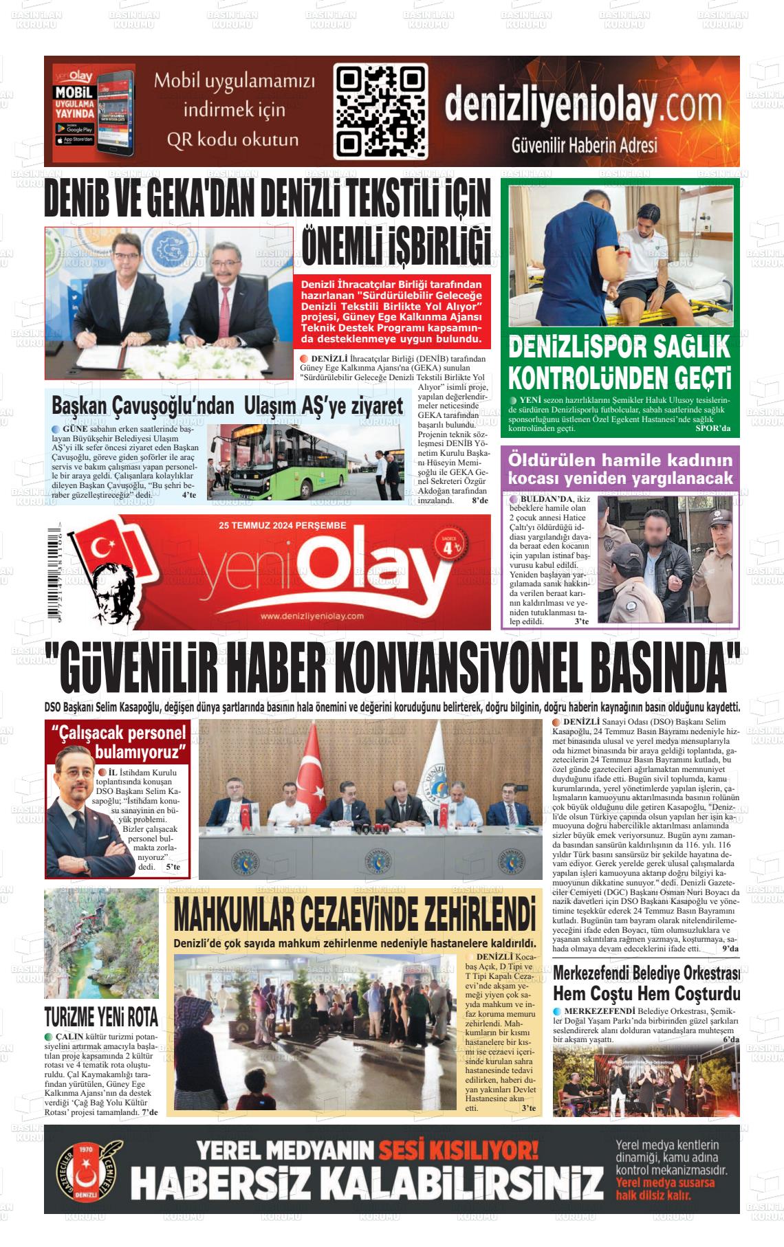 25 Temmuz 2024 Denizli Yeni Olay Gazete Manşeti