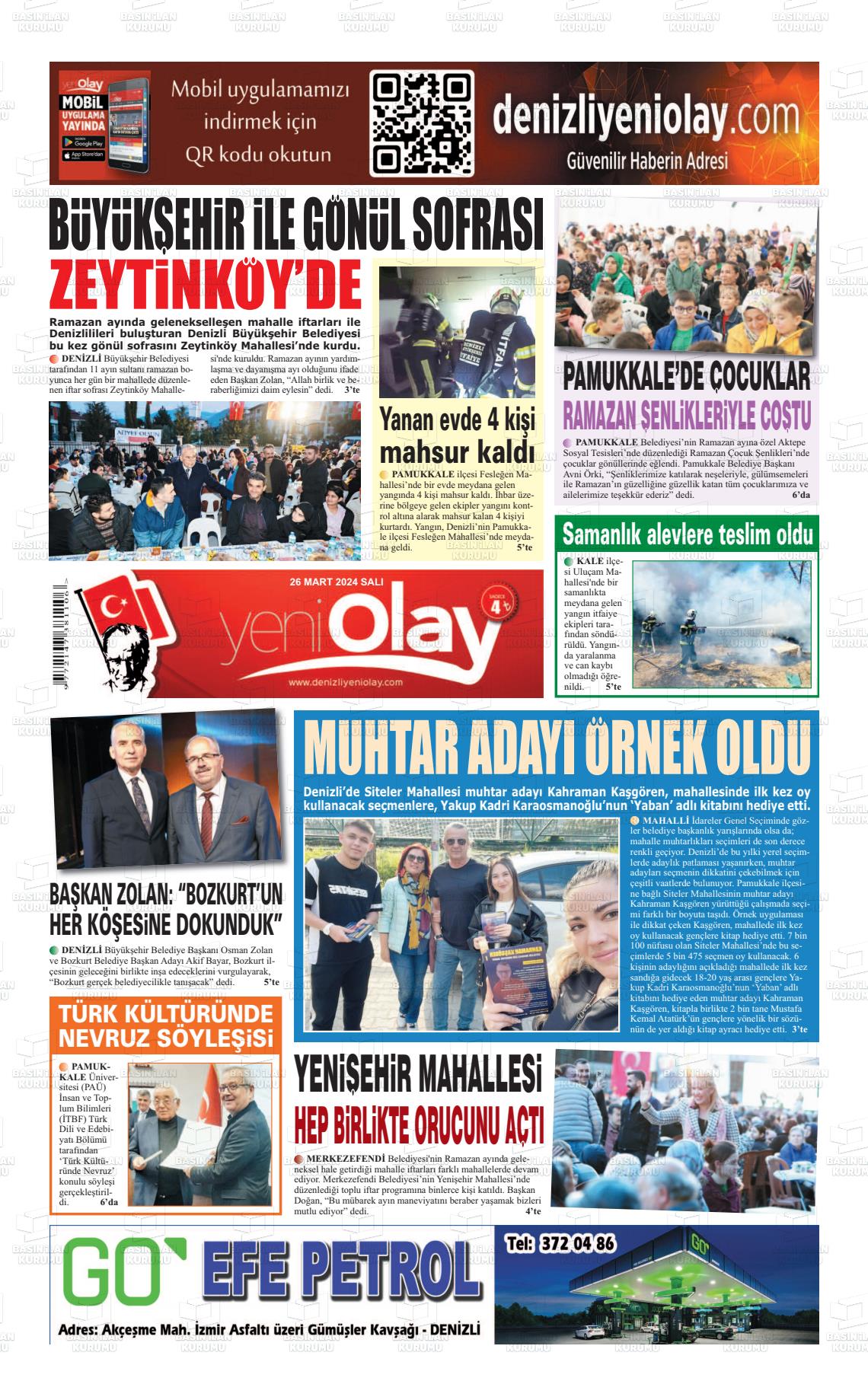 26 Mart 2024 Denizli Yeni Olay Gazete Manşeti