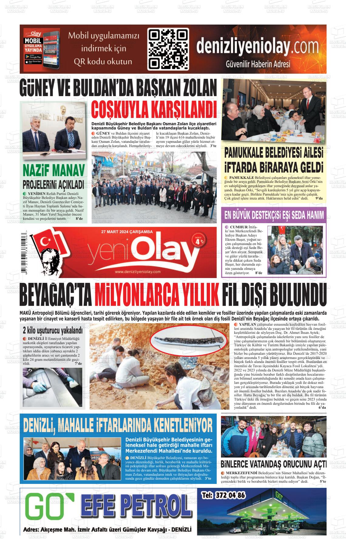 27 Mart 2024 Denizli Yeni Olay Gazete Manşeti