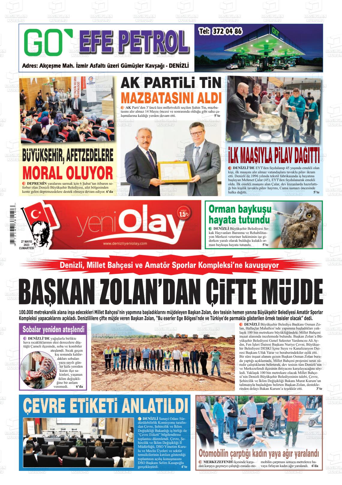 27 Mayıs 2023 Denizli Yeni Olay Gazete Manşeti