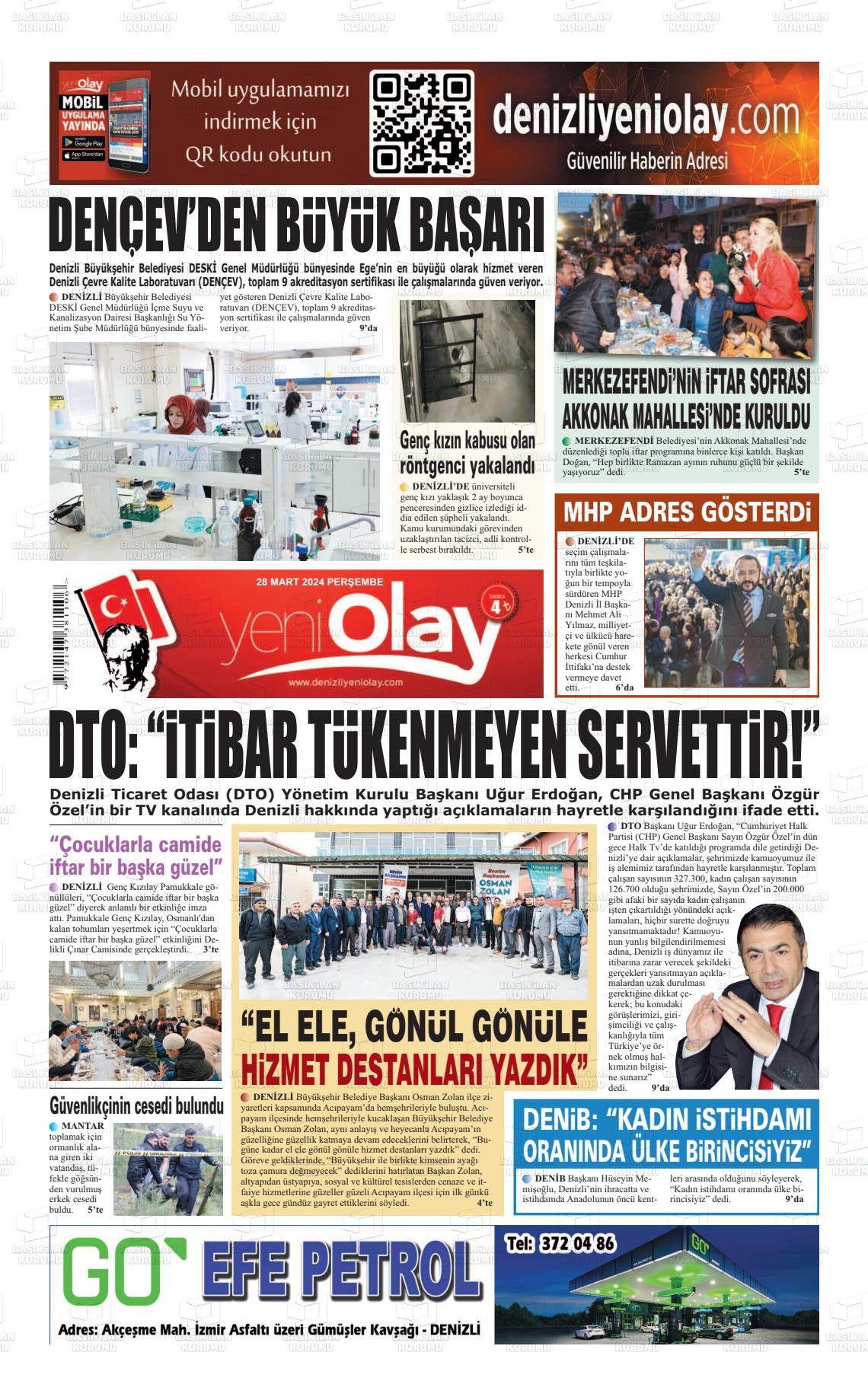 28 Mart 2024 Denizli Yeni Olay Gazete Manşeti