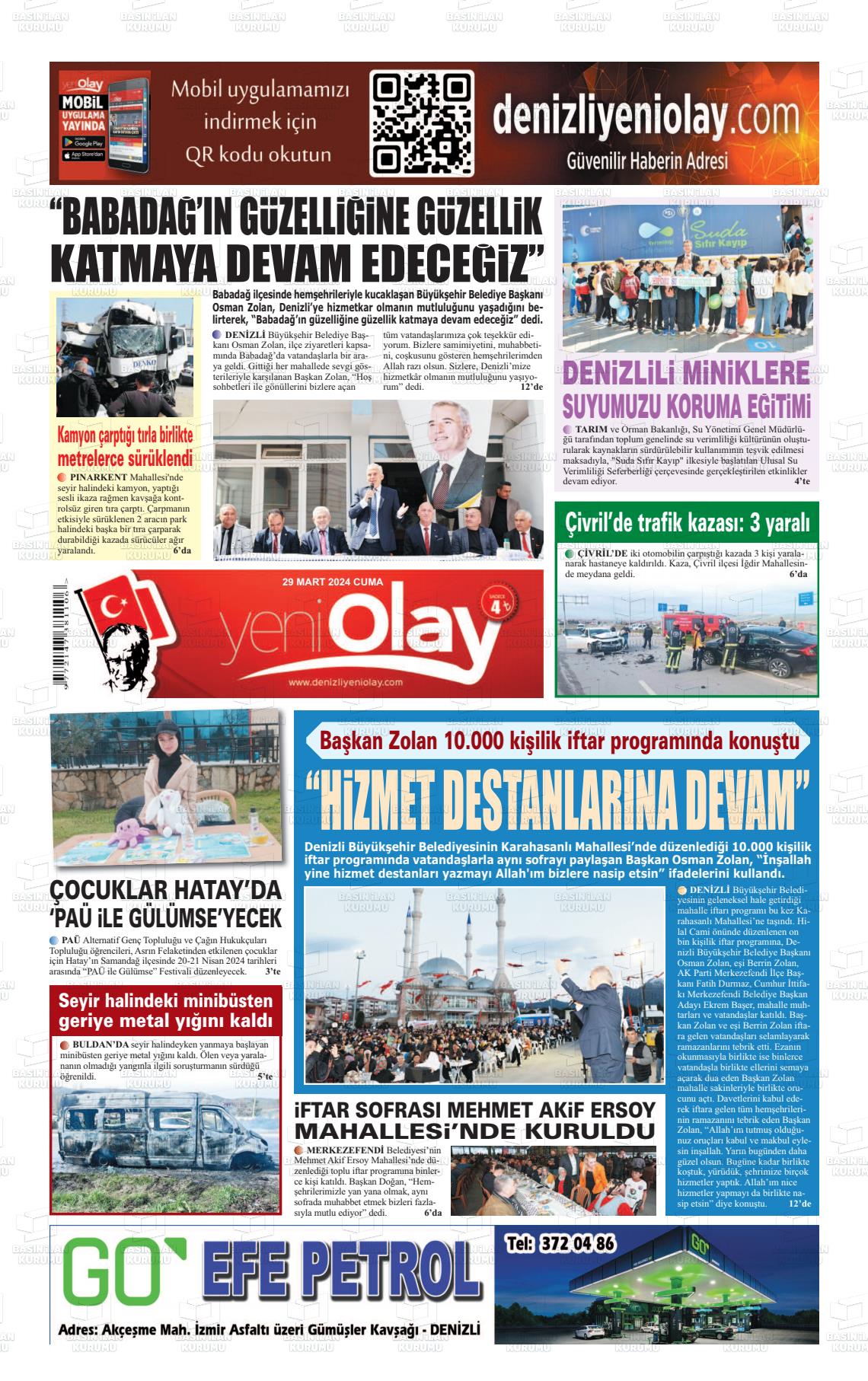 29 Mart 2024 Denizli Yeni Olay Gazete Manşeti