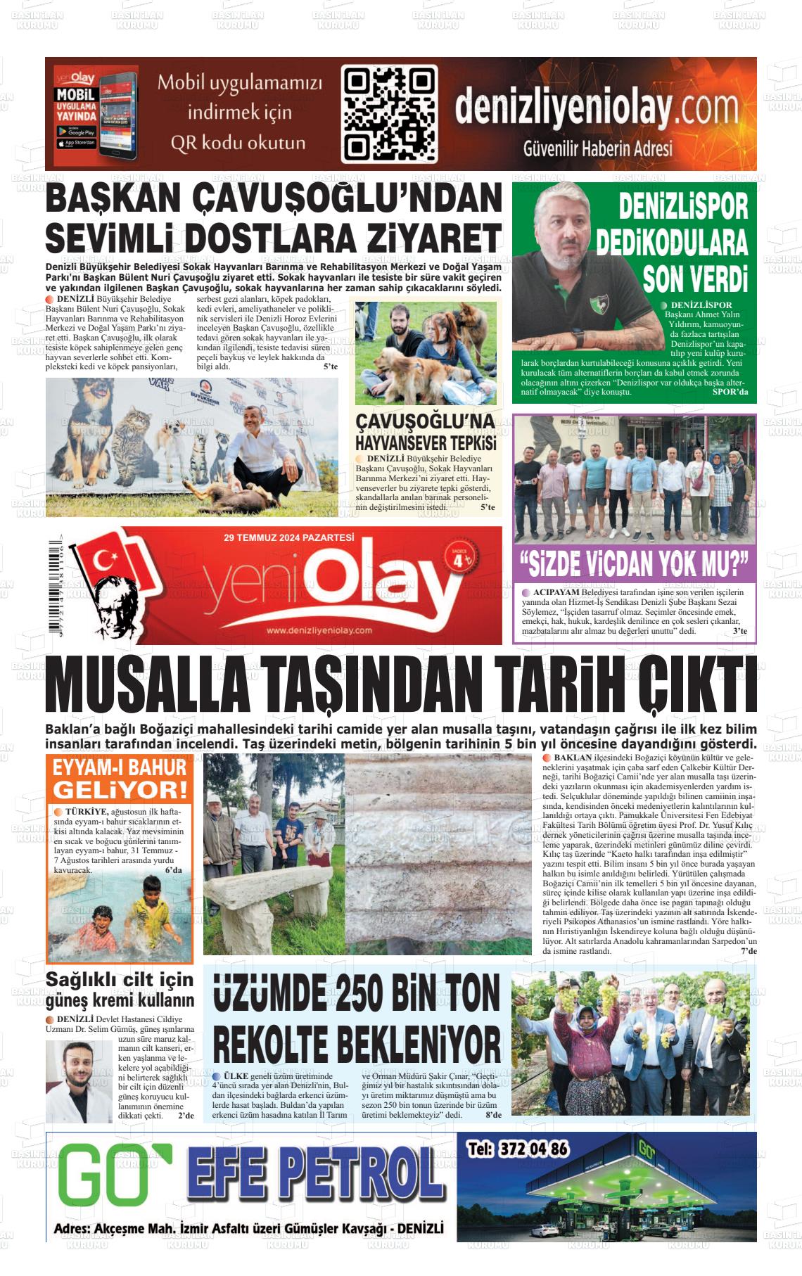 29 Temmuz 2024 Denizli Yeni Olay Gazete Manşeti