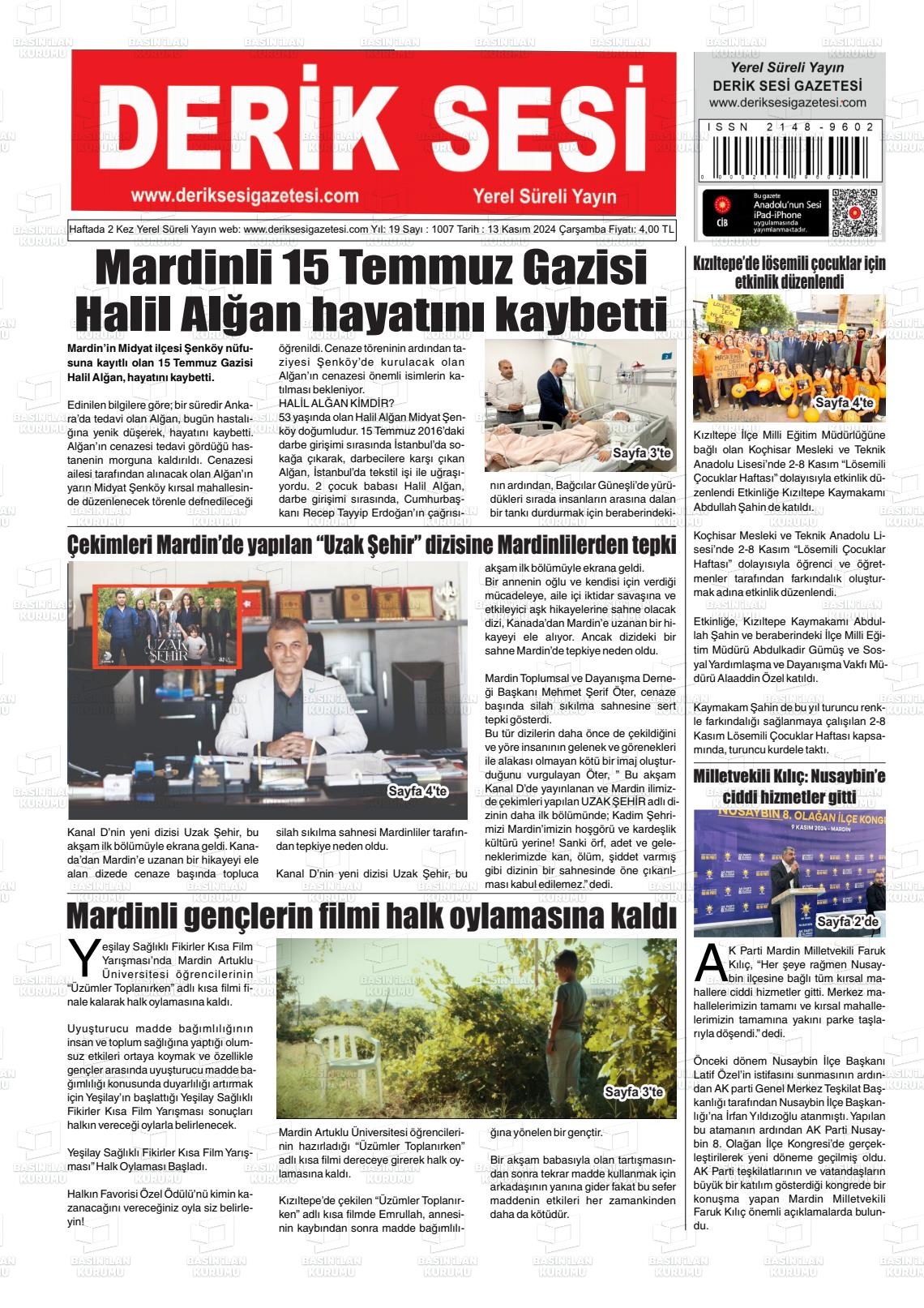 13 Kasım 2024 Derik Sesi Gazete Manşeti