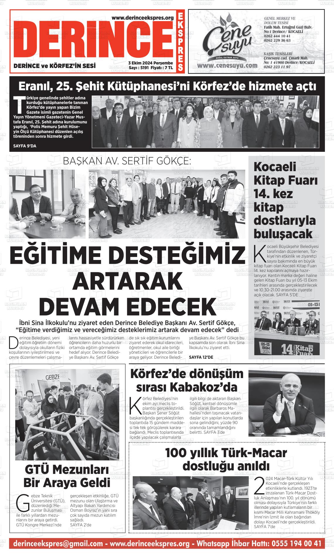 03 Ekim 2024 Derince Ekspres Gazete Manşeti