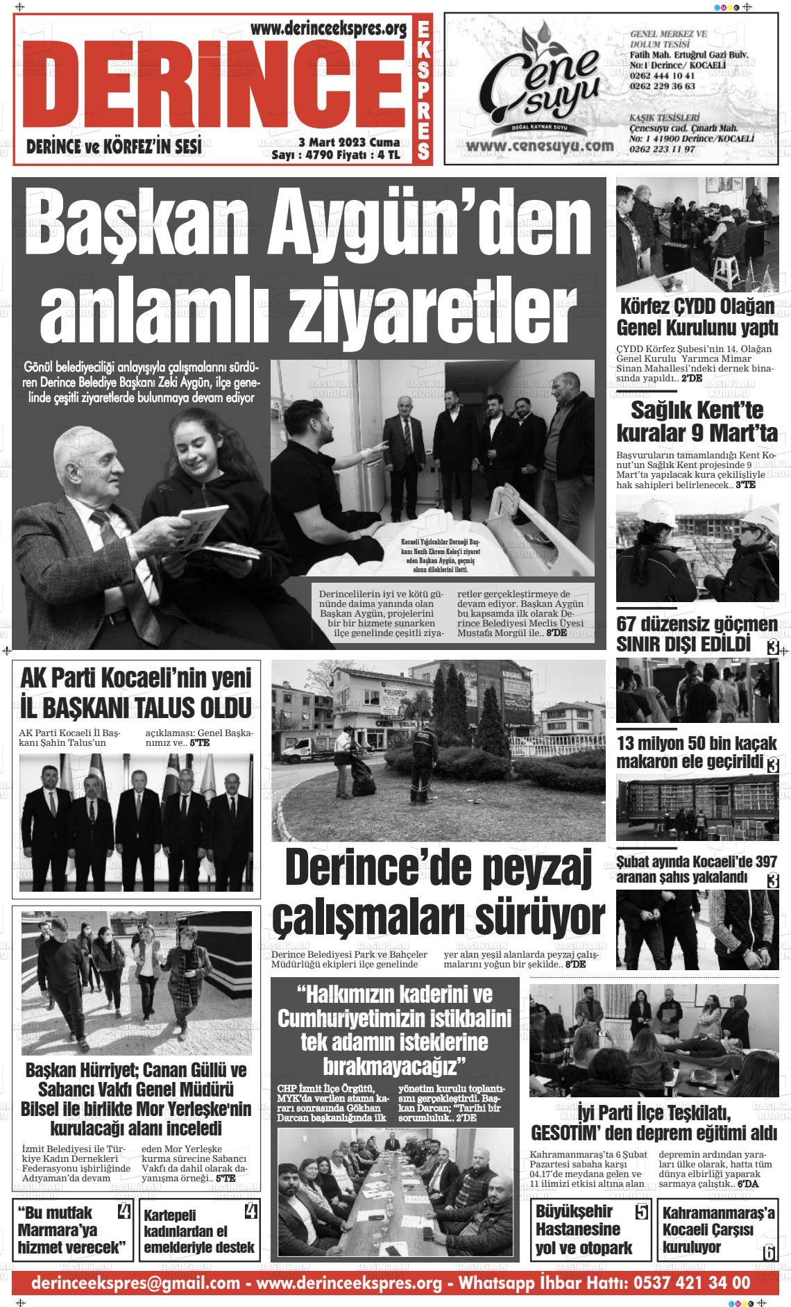 03 Mart 2023 Derince Ekspres Gazete Manşeti