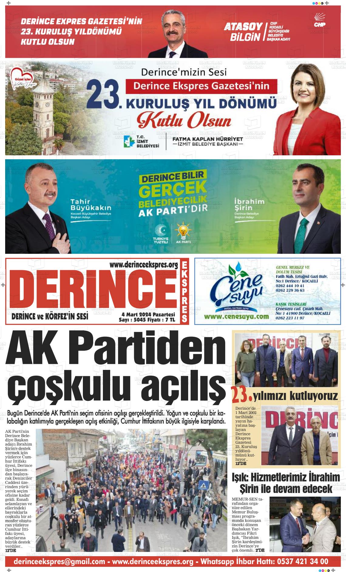 04 Mart 2024 Derince Ekspres Gazete Manşeti