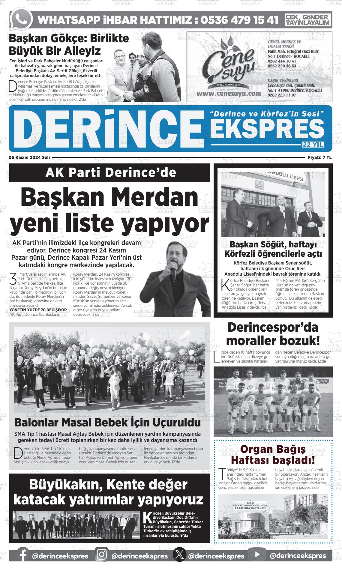 05 Kasım 2024 Derince Ekspres Gazete Manşeti