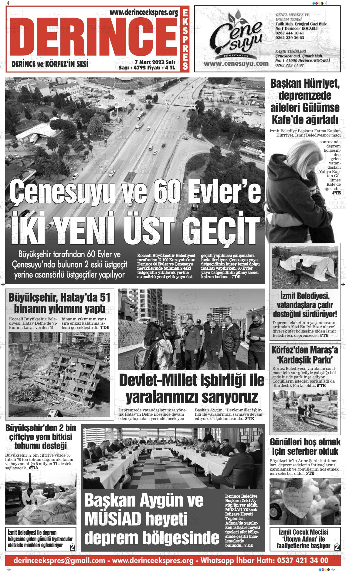 07 Mart 2023 Derince Ekspres Gazete Manşeti