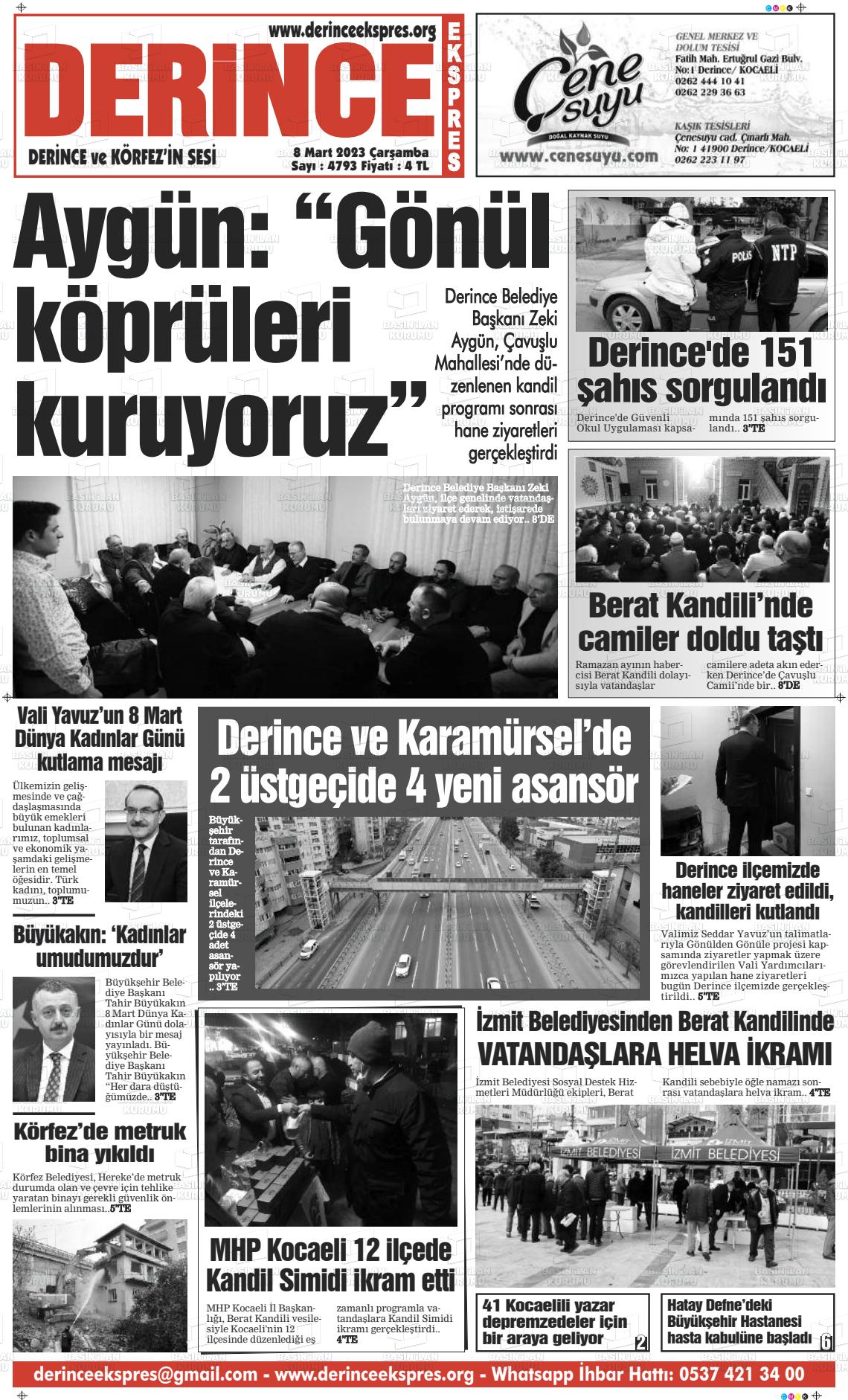 08 Mart 2023 Derince Ekspres Gazete Manşeti