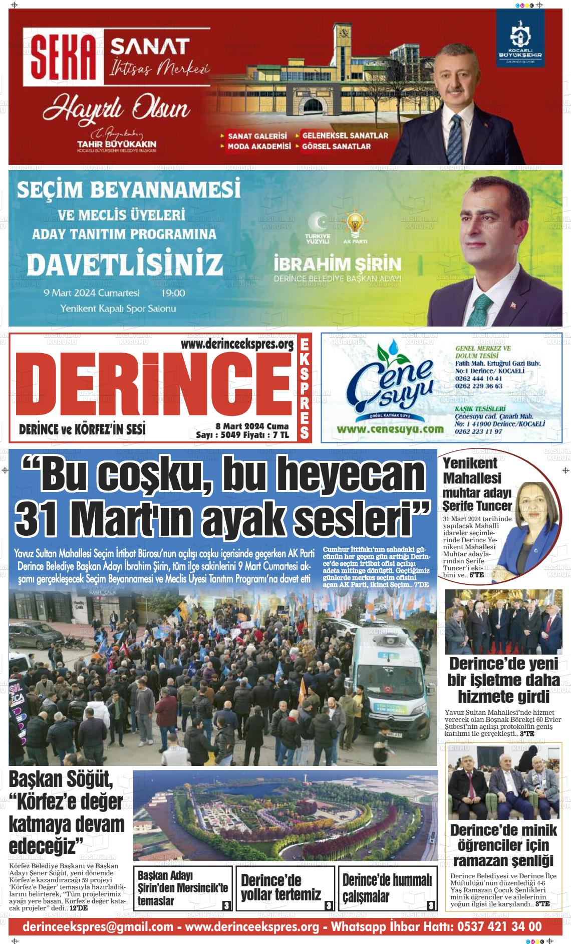 08 Mart 2024 Derince Ekspres Gazete Manşeti